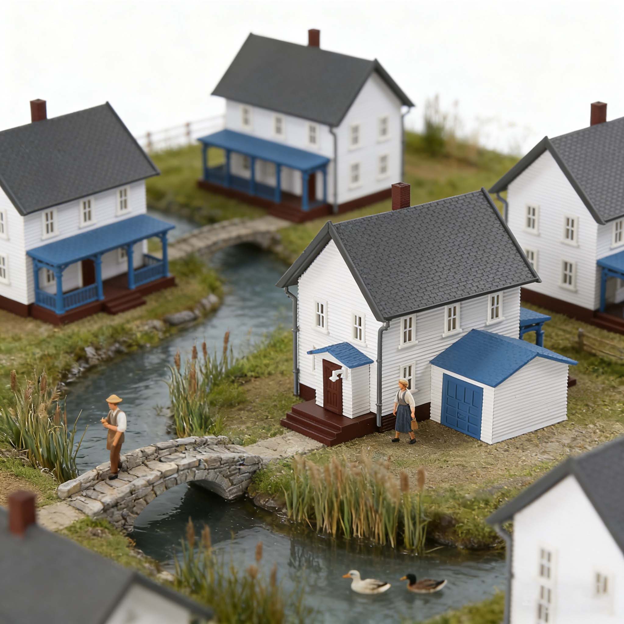 JZN5905 1 Unit N Scale 1:160 Model Dwelling House Kit Two-story with Garage for Buildings