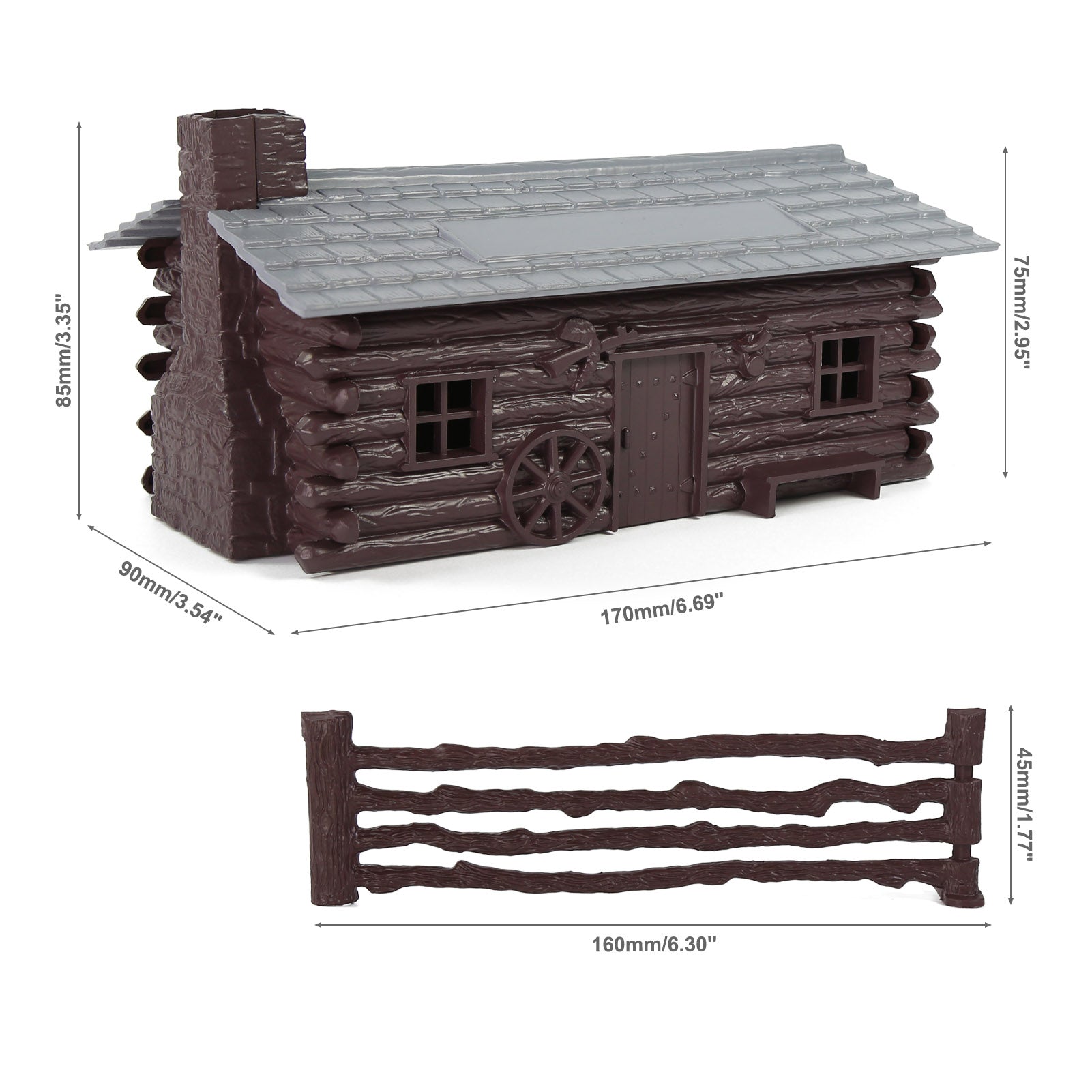 JZO02P 1 Unit O Scale 1:50 Painted Hunter's Log Cabin with Corral for Model Railroad