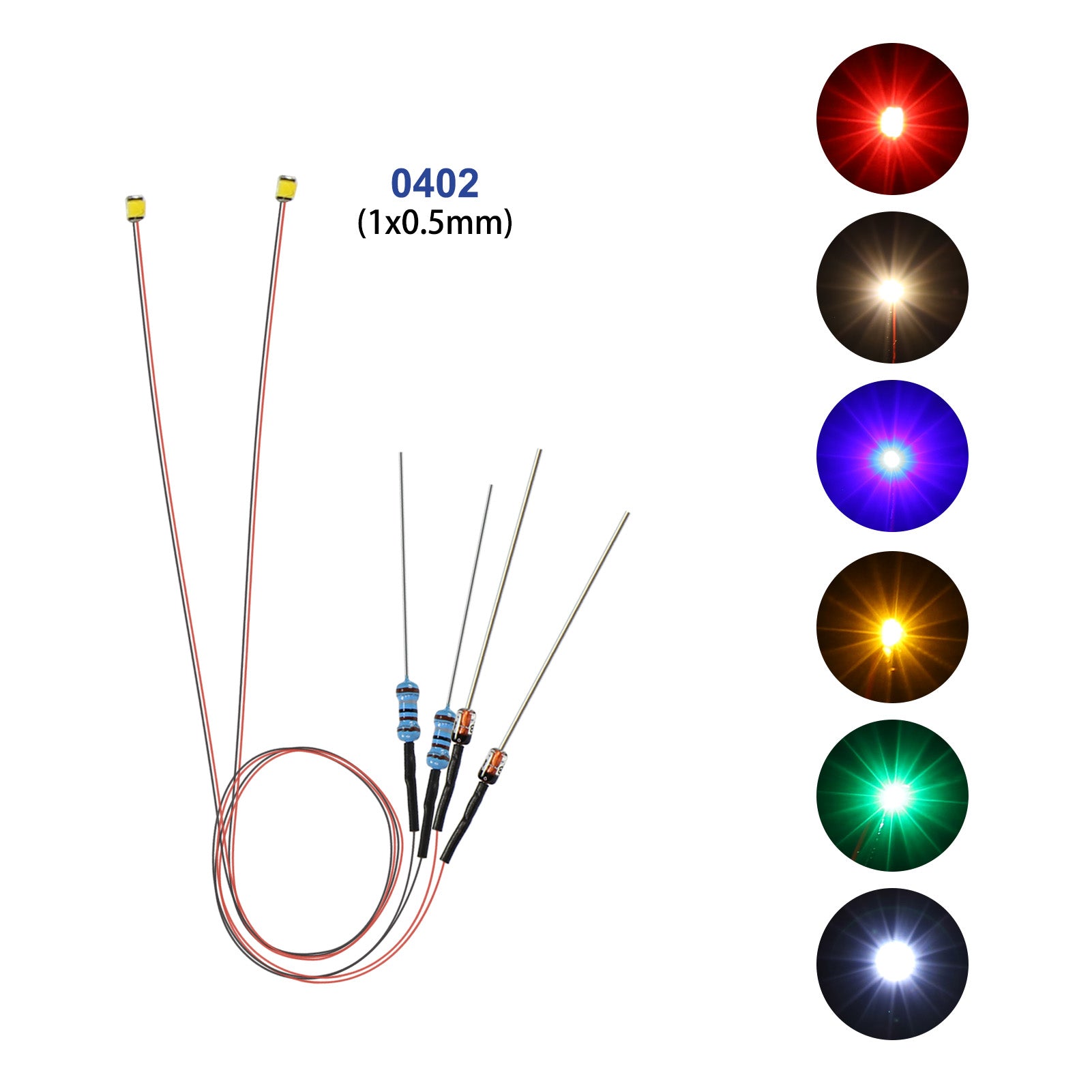 LR0402 20pcs 50cm Pre-wired Wire 0402 SMD LED Lights with Resistor Rectifier
