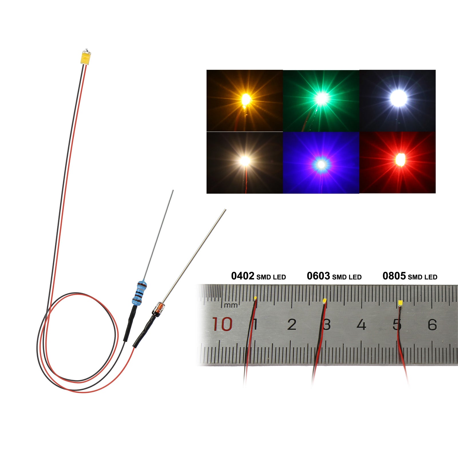 Led Resistor 20 Pre-wired Red SMD LED Lights 0805 Size - 30awg Wire With Resistor For 12V Use 10 W Resistor - Foto 3