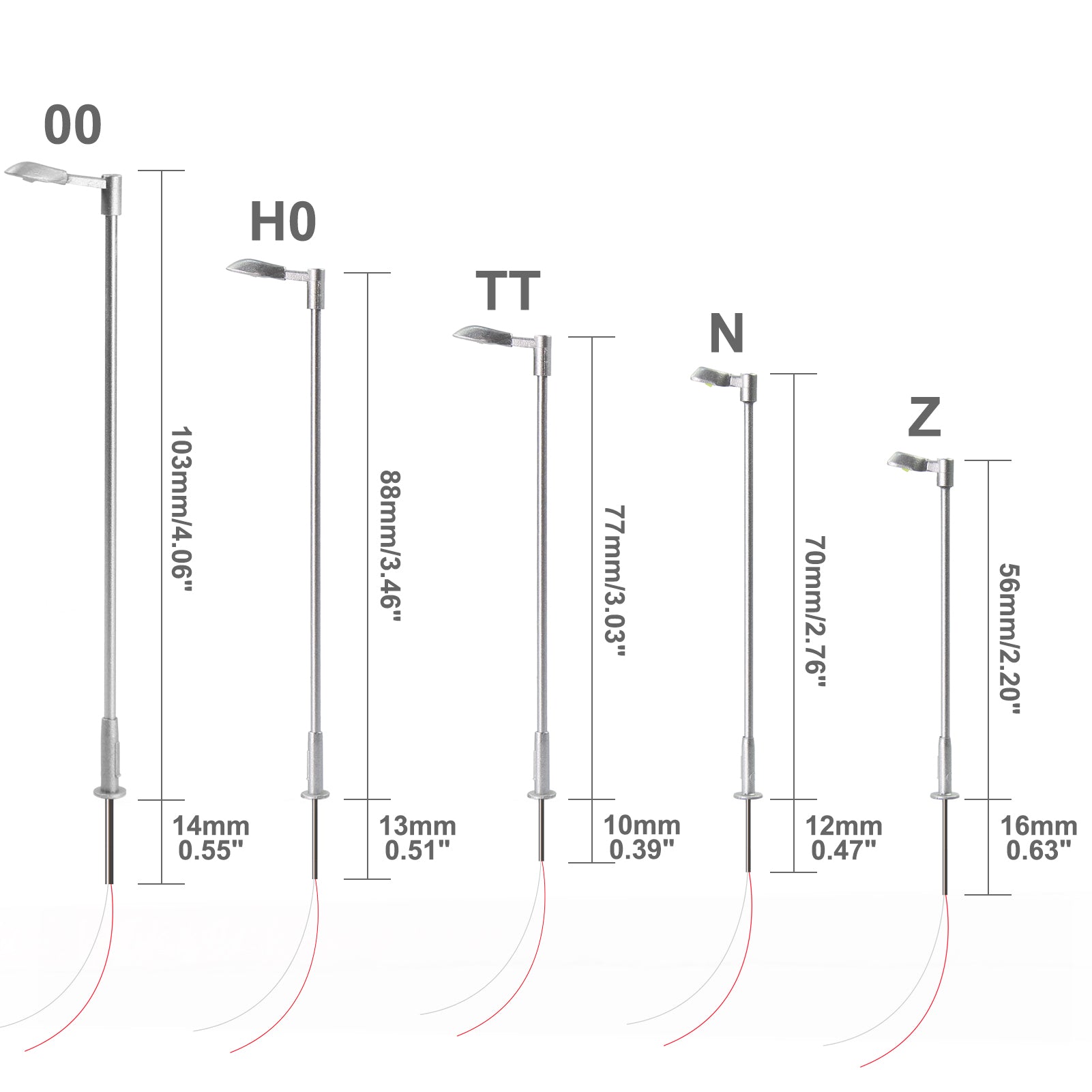 LD12 10pcs Z N TT HO OO Scale Metal Street Lights Silver LED