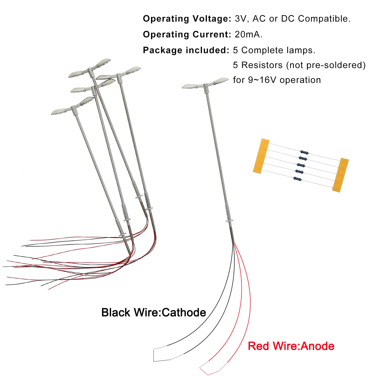 LD13 10pcs Z N TT HO OO Scale Metal Street Lights Silver LED Lamps