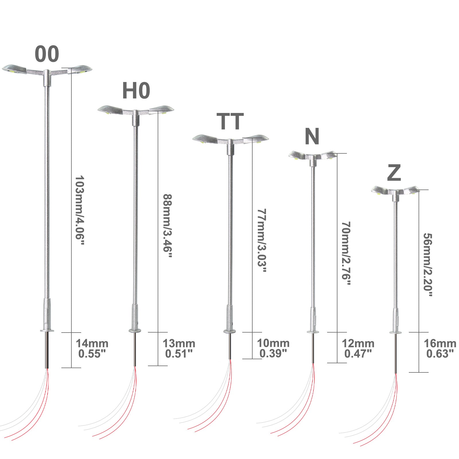 LD13 10pcs Z N TT HO OO Scale Metal Street Lights Silver LED Lamps