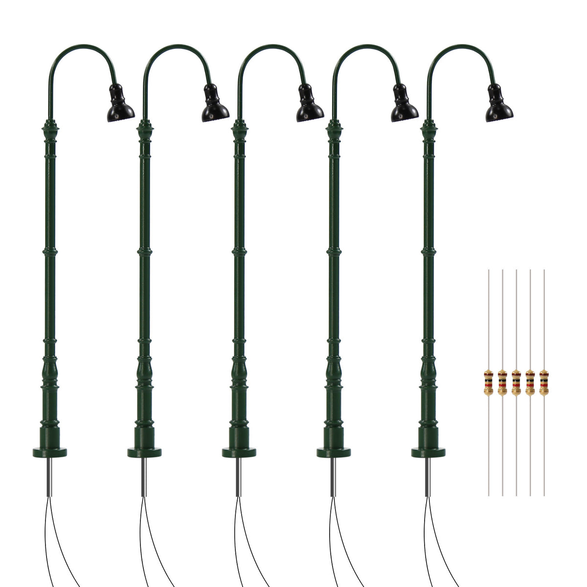 LD40HOWMG 5pcs HO Scale1:87 Green Metal Gas Lamps Warm White LED Model Railway