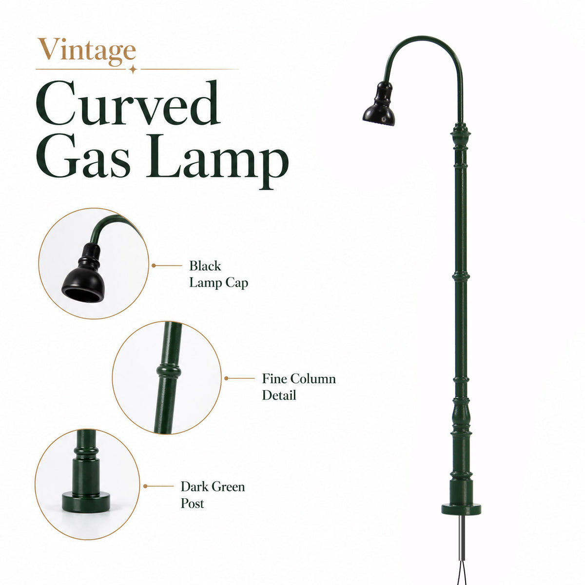 LD40HOWMG 5pcs HO Scale1:87 Green Metal Gas Lamps Warm White LED Model Railway