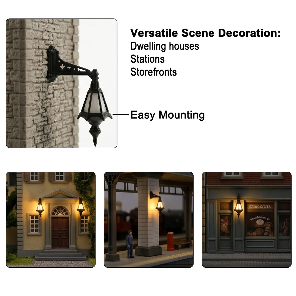 LD42 5pcs O HO Scale Model Wall Lights Vintage Hexagon Wall Mount Lantern