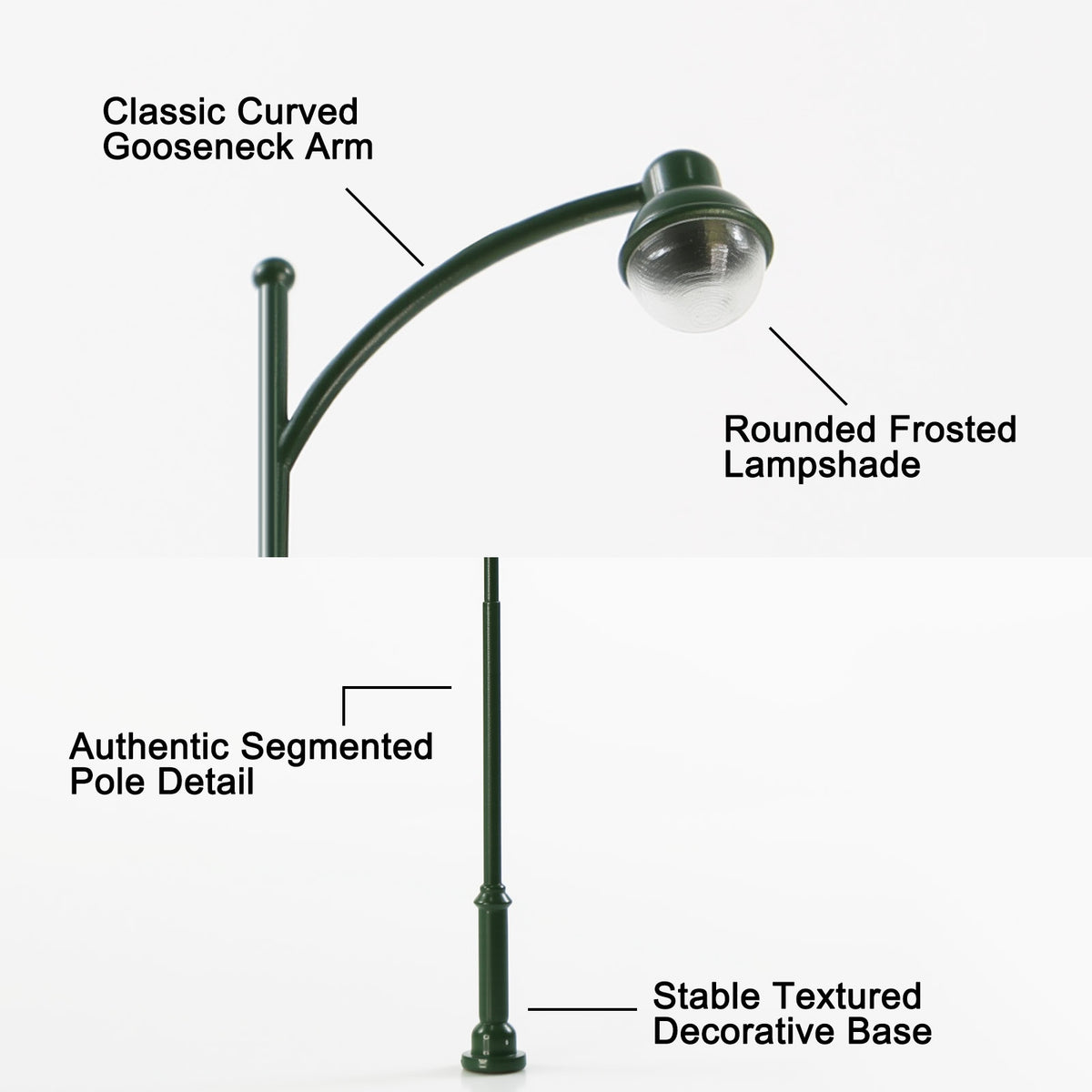LD43 5pcs HO N Scale Model Trackside Lights Green Post Long-Neck Lamps