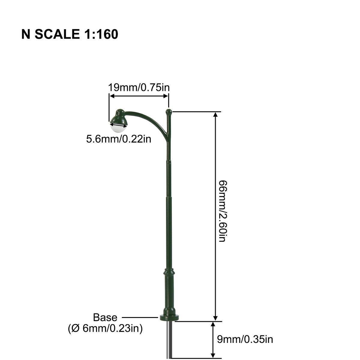 LD43 5pcs HO N Scale Model Trackside Lights Green Post Long-Neck Lamps