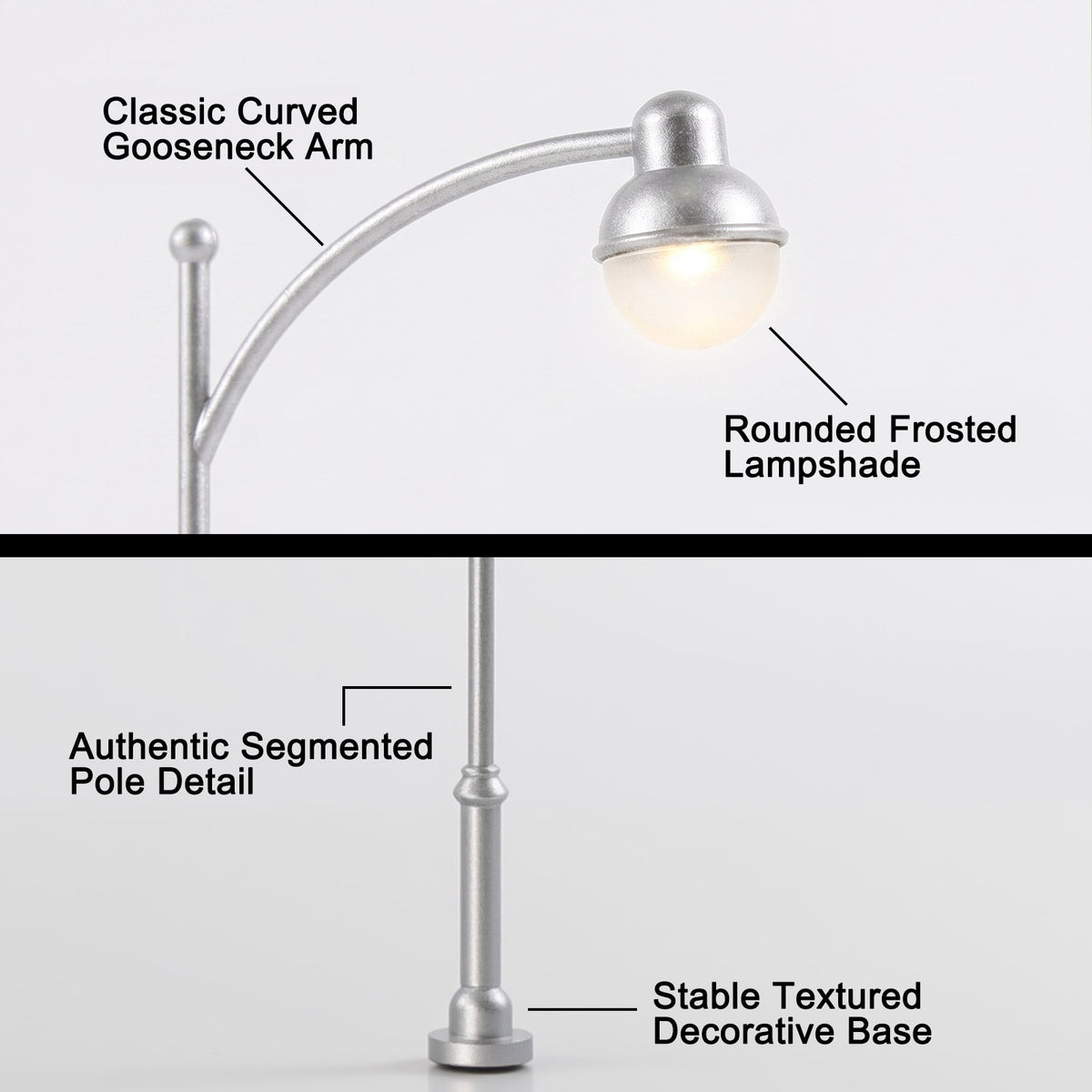 LD43OWMSi 5pcs O Scale 1:43 Silver Street Lights Long-Neck Model Lamps