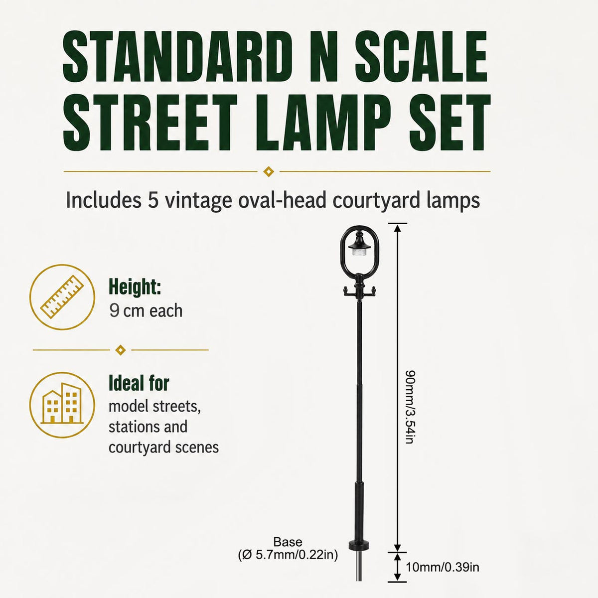 LD44 5pcs O HO N Antique Lamps Black Round Head Model Street Lights