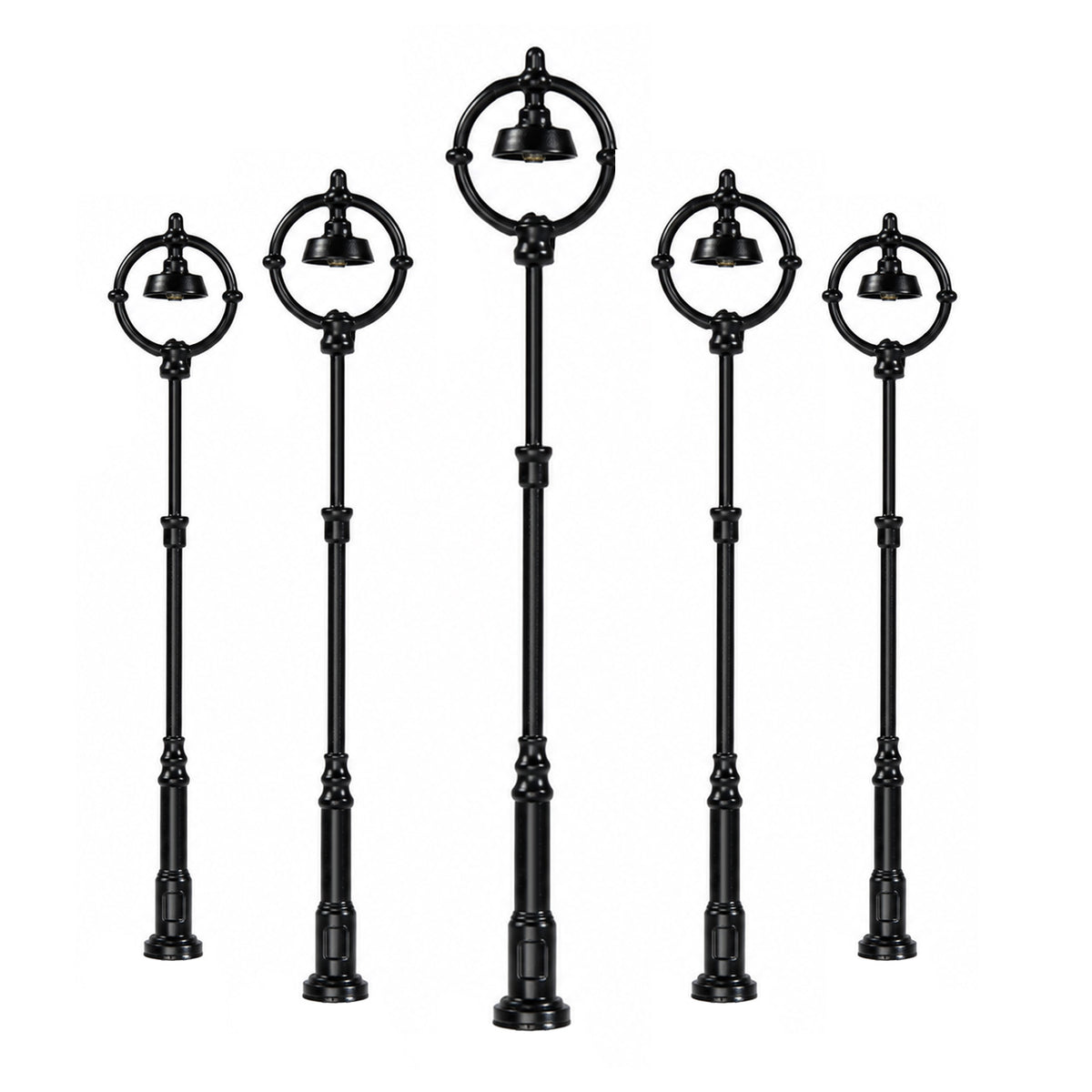 LD45 5pcs O HO N Scale Model Black Post Lights Round Head Warm White Model Lamps