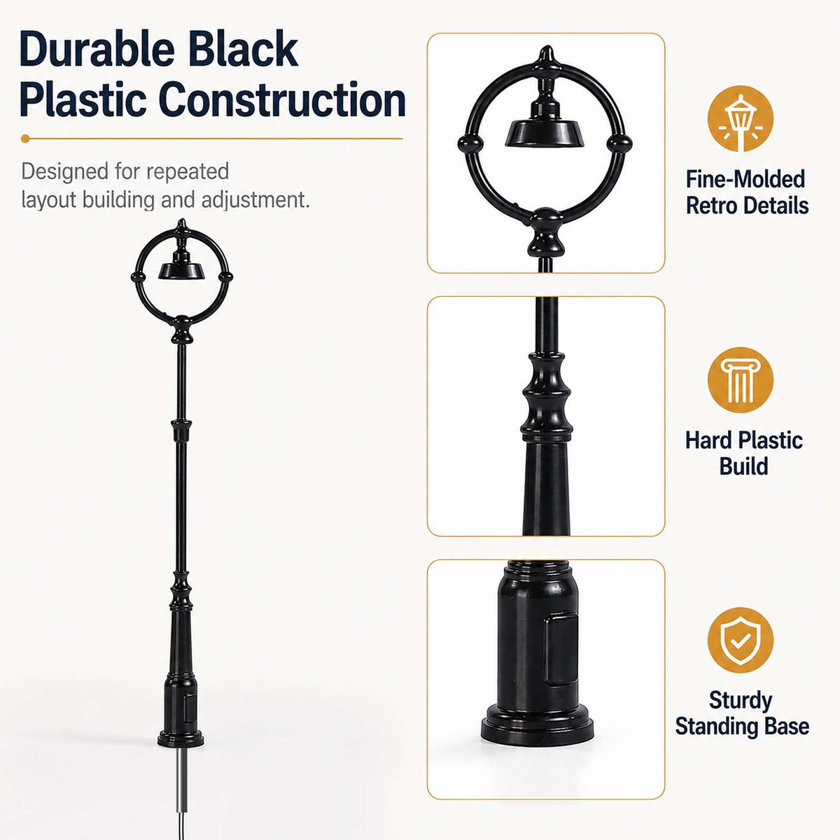 LD45 5pcs O HO N Scale Model Black Post Lights Round Head Warm White Model Lamps