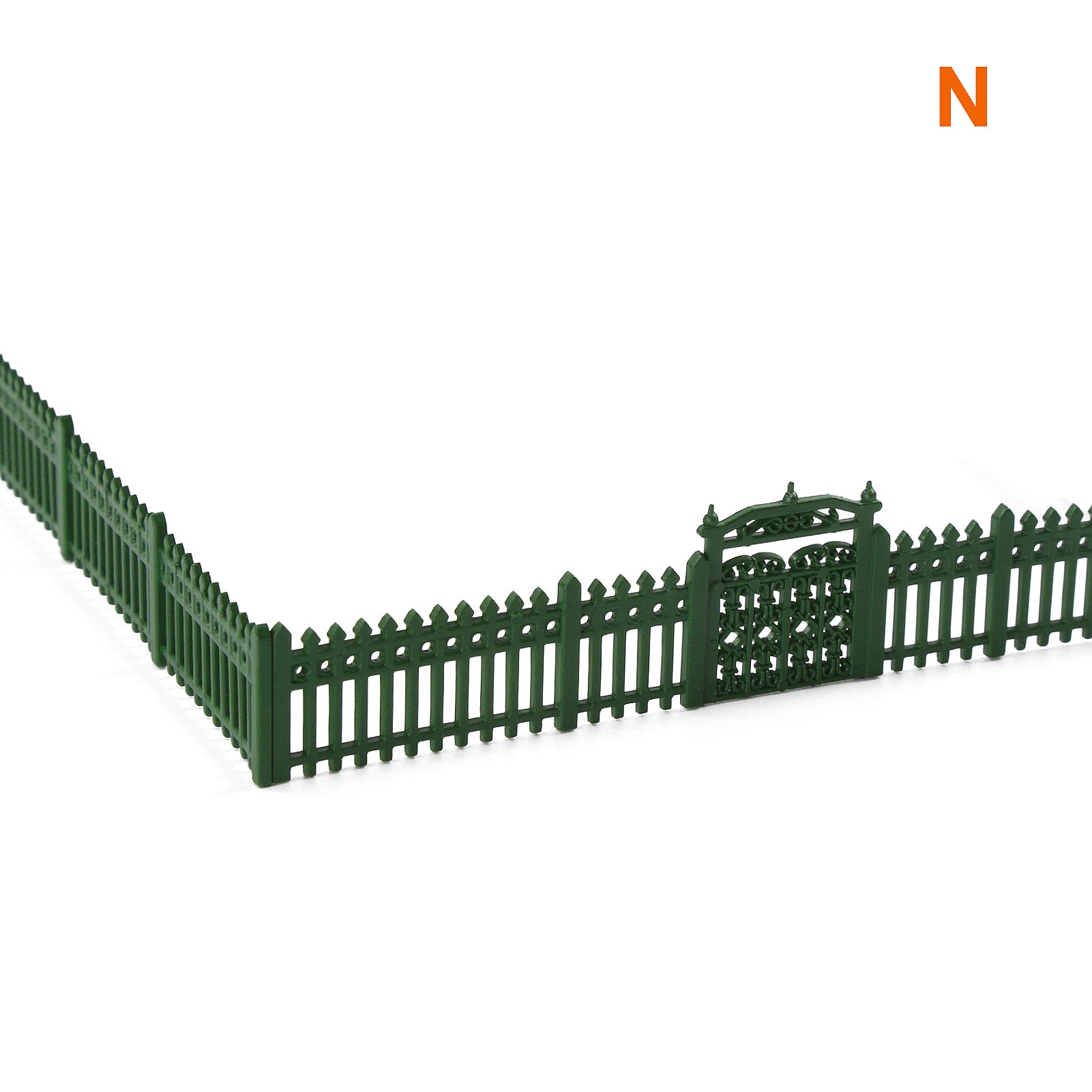 LGN 1 Unit N Scale 1:160 Painted Green Model Fence with Gates Plastic Fencing with Door Kit