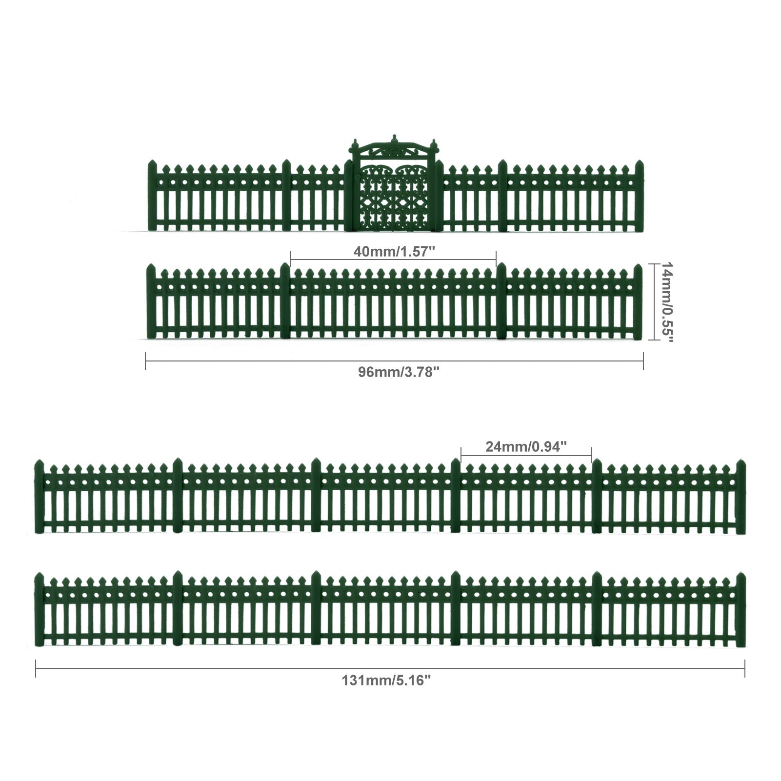 LGN 1 Unit N Scale 1:160 Painted Green Model Fence with Gates Plastic Fencing with Door Kit