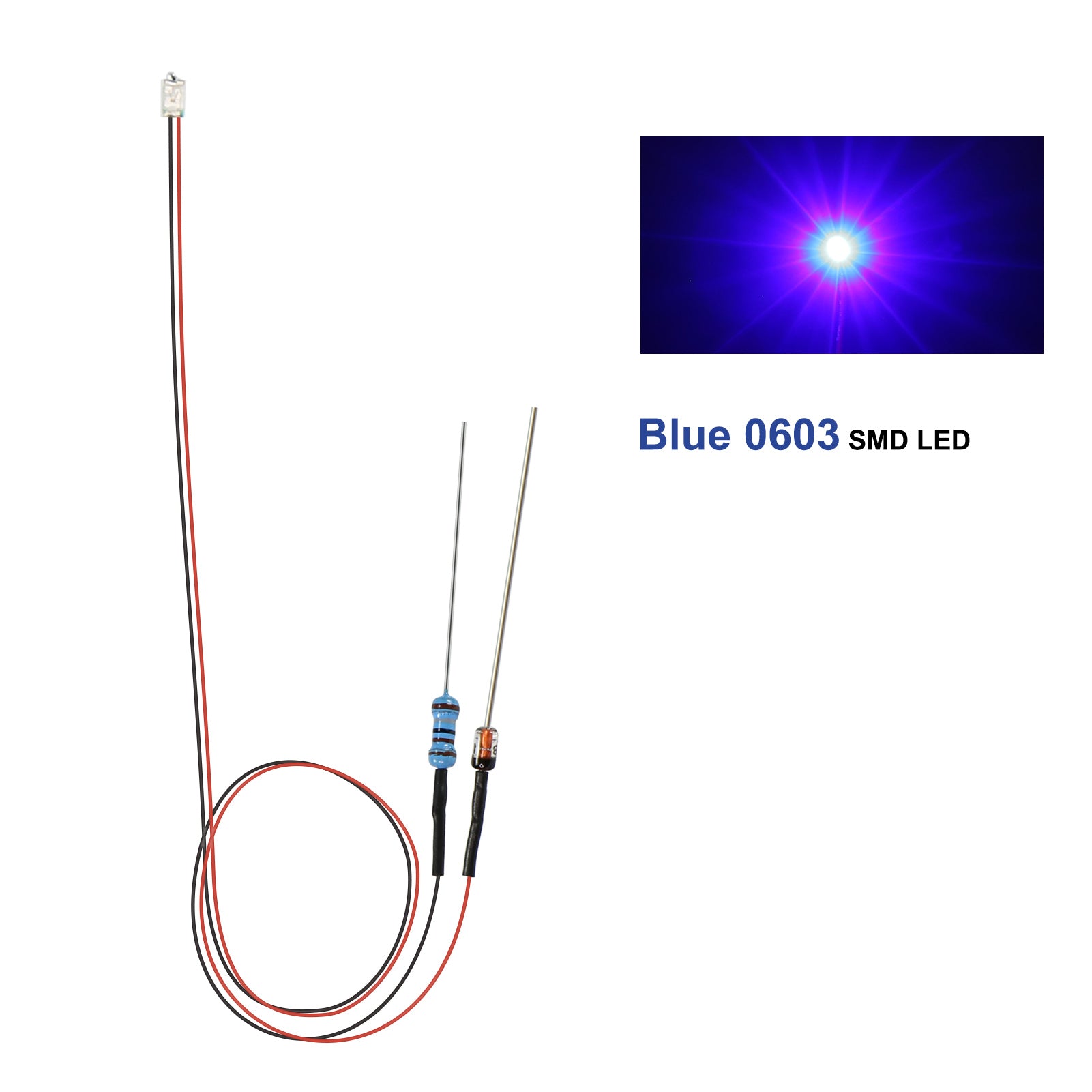 LR0603 20pcs Pre-wired 50cm Wire 0603 SMD LED Lights with Resistor Rectifier