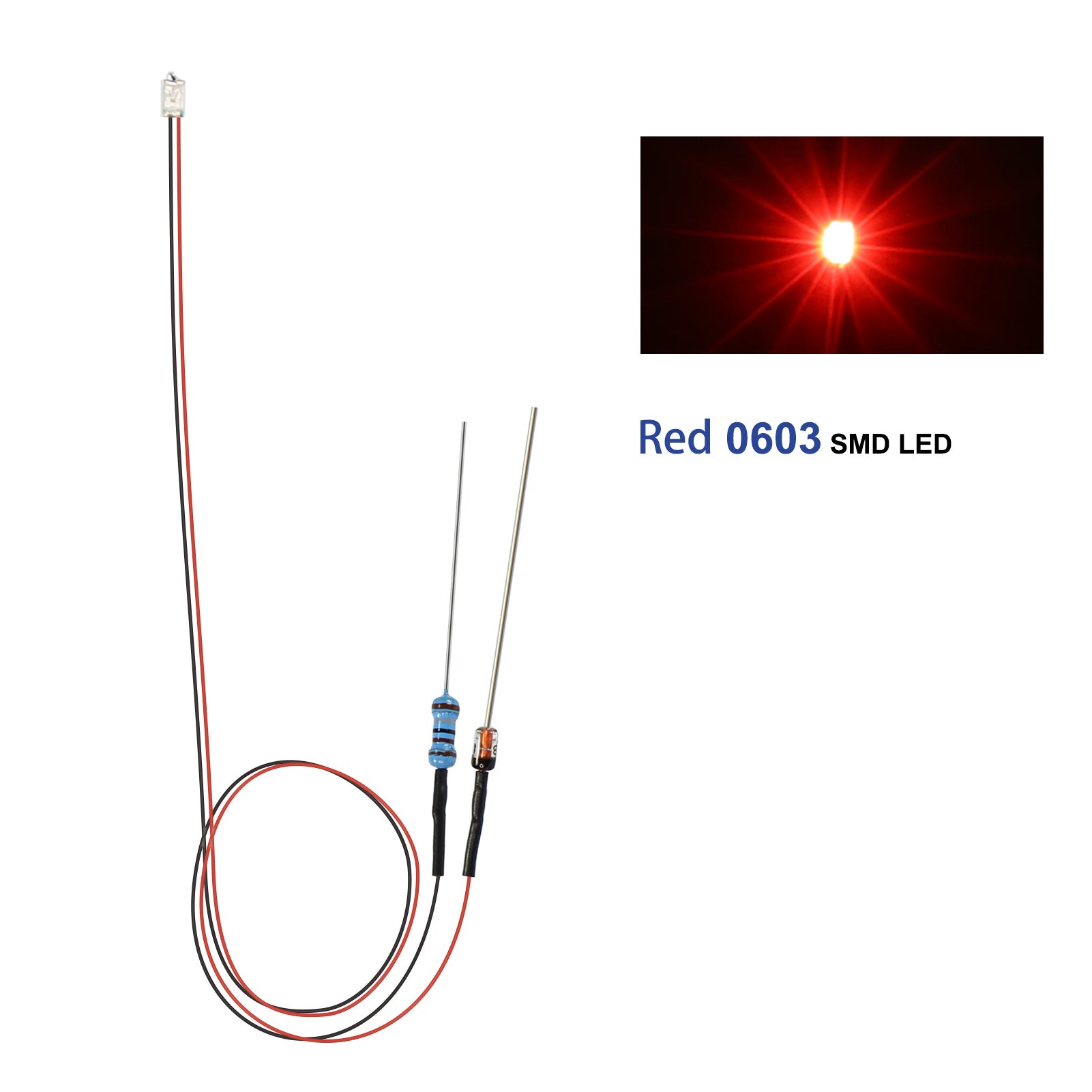 LR0603 20pcs Pre-wired 50cm Wire 0603 SMD LED Lights with Resistor Rectifier