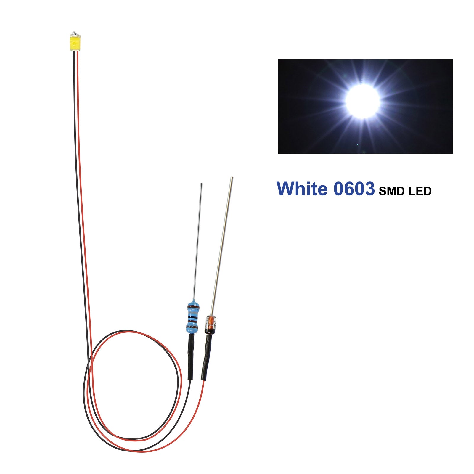 LR0603 20pcs Pre-wired 50cm Wire 0603 SMD LED Lights with Resistor Rectifier
