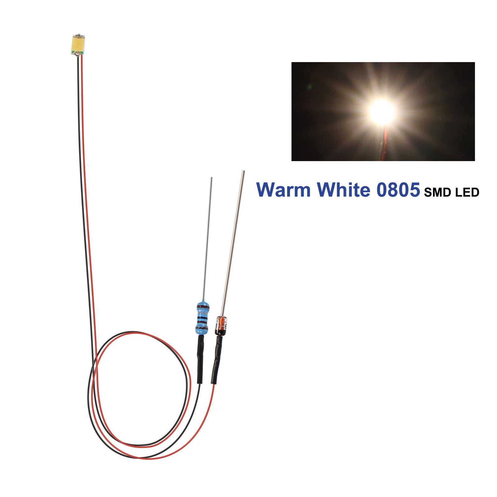 LR0805 20pcs Pre-wired 50cm Wire 0805 SMD LED Lights with Resistor Rectifier