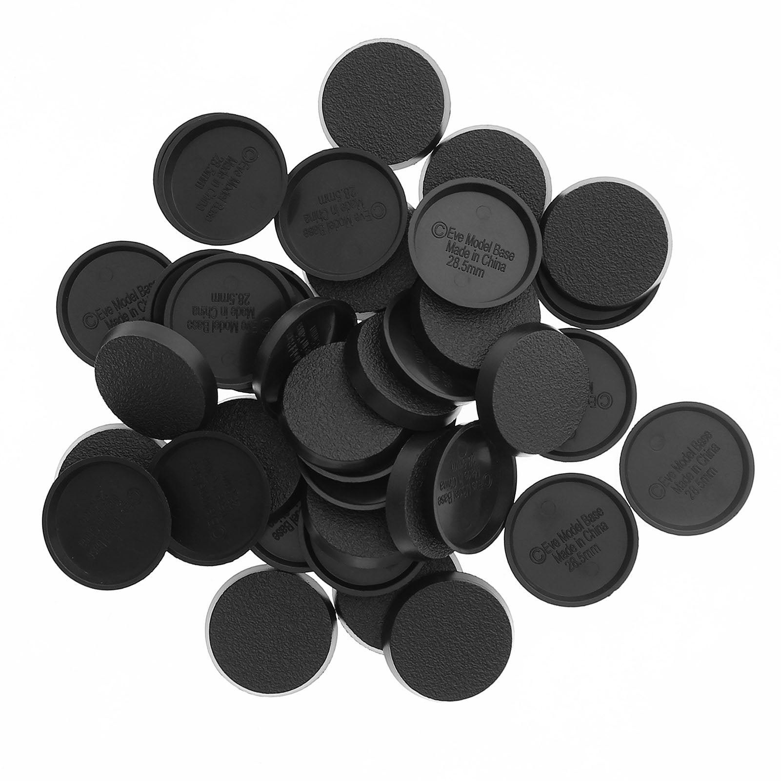 MB285 40pcs 28.5mm Round Bases Black Plastic for Wargames Table Games