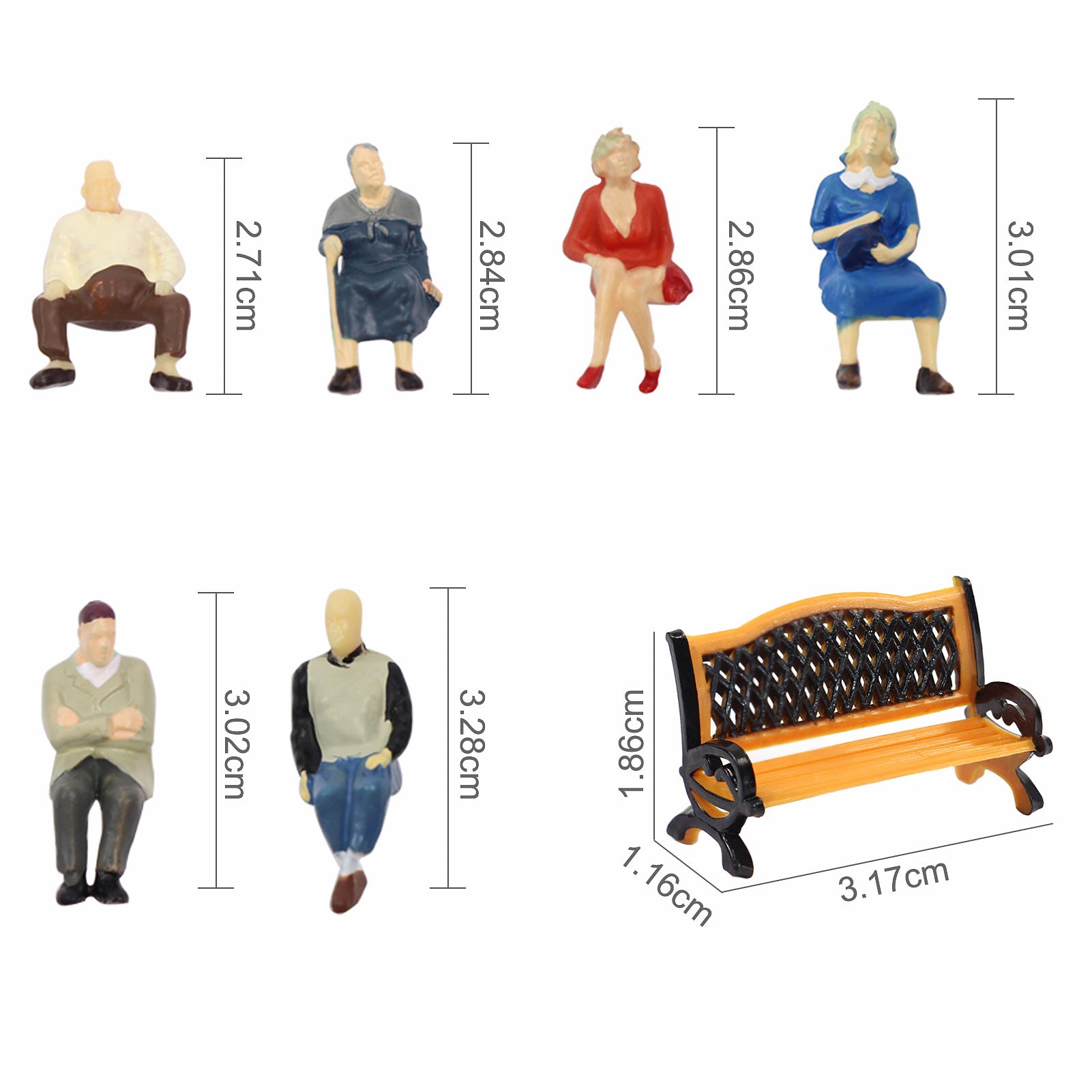 P4804ZY34OB O Scale 1:50 6pcs Seated Figures Painted People with 3pcs Benches