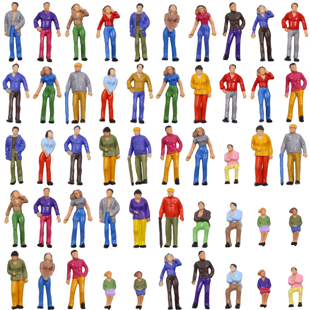 P50W 50pcs O Scale 1:50 Model Trains Painted Figures People Standing Seated