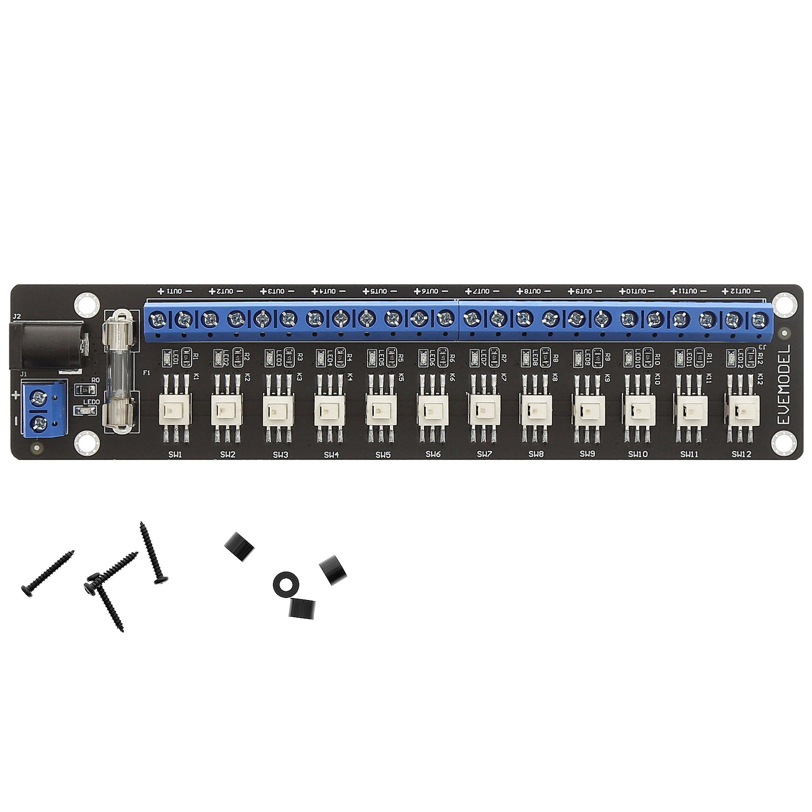 PCB017 1 Unit 3V-24V DC Power Distribution 12 Channels OR 8 Channels Module Push-Button Switch