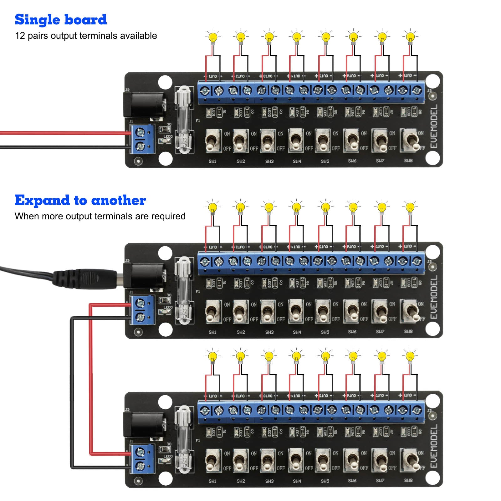 PCB019 1 Unit 3V-24V DC Individual Toggle Switch Power Distribution Module