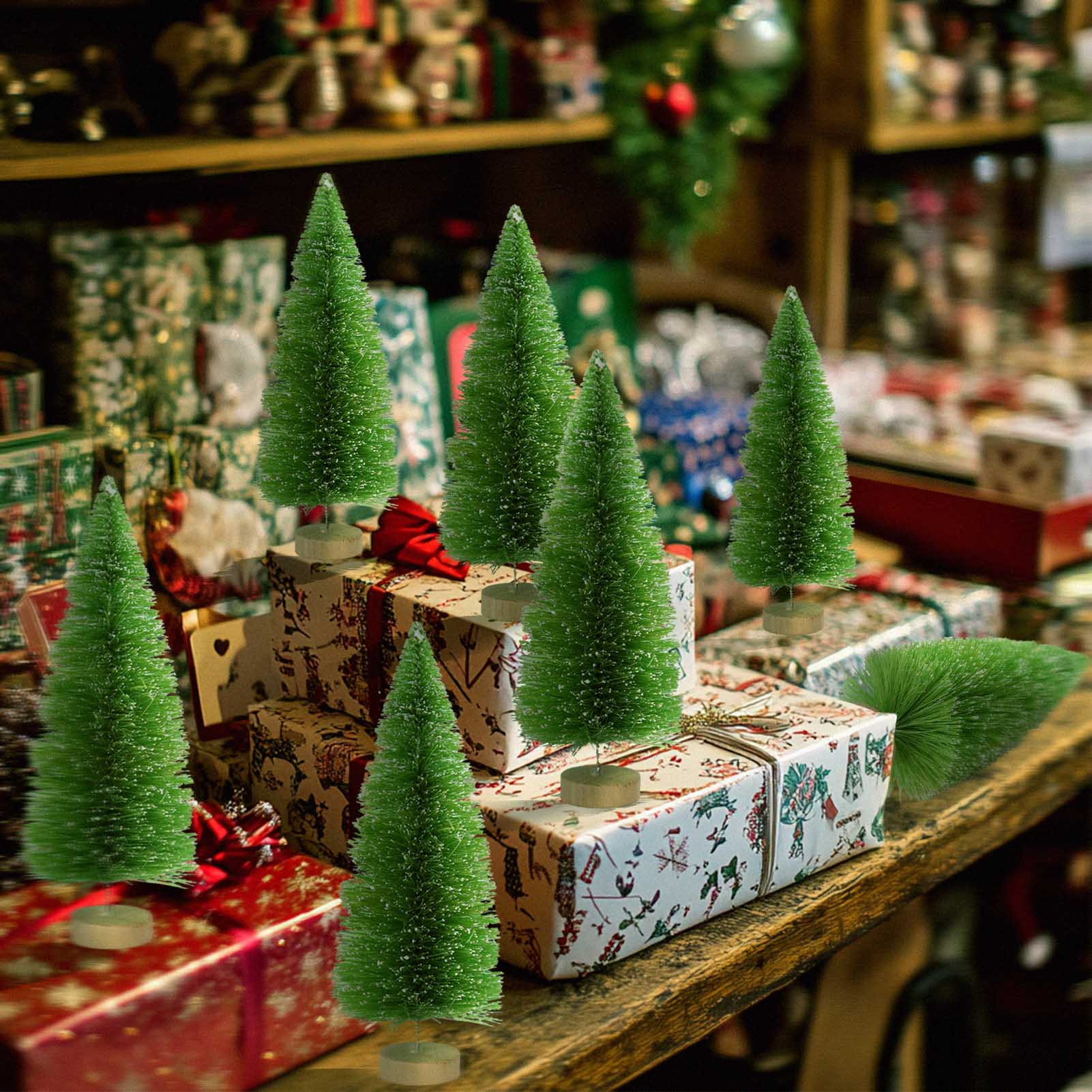 S1016 8pcs 16cm Model Snowy Pine Trees Wooden Base for Christmas Decor