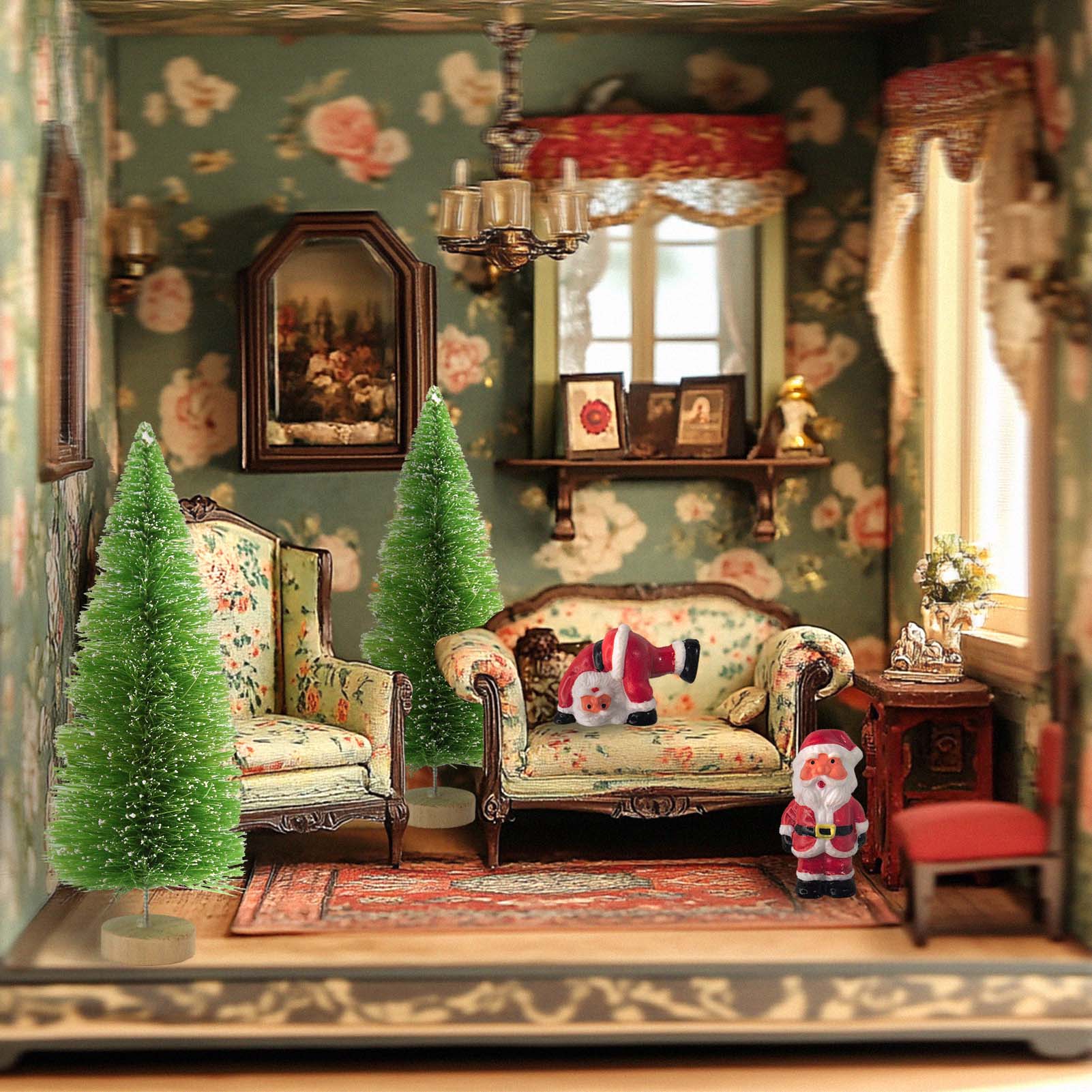 S1016 8pcs 16cm Model Snowy Pine Trees Wooden Base for Christmas Decor