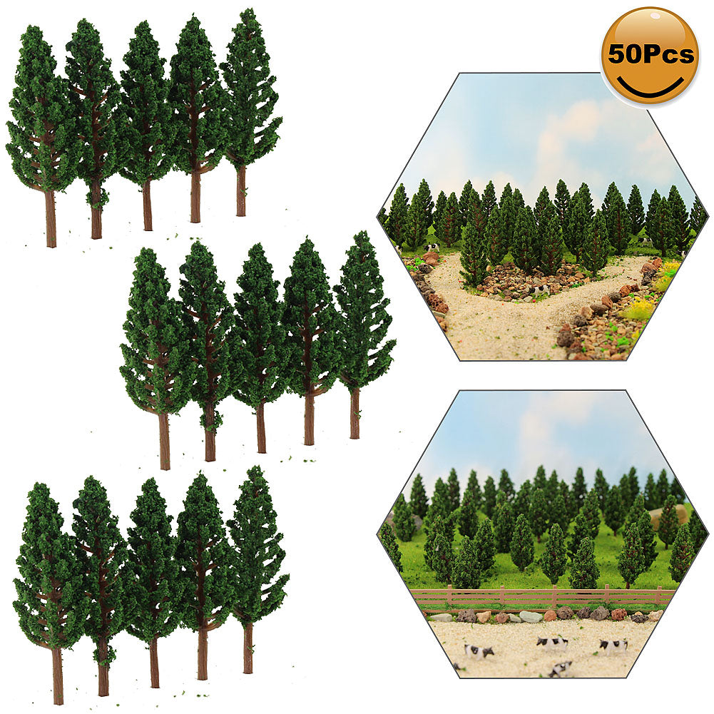 S5818 50pcs N Scale 1:150 Model Pine Trees Green Railway Layout 5cm