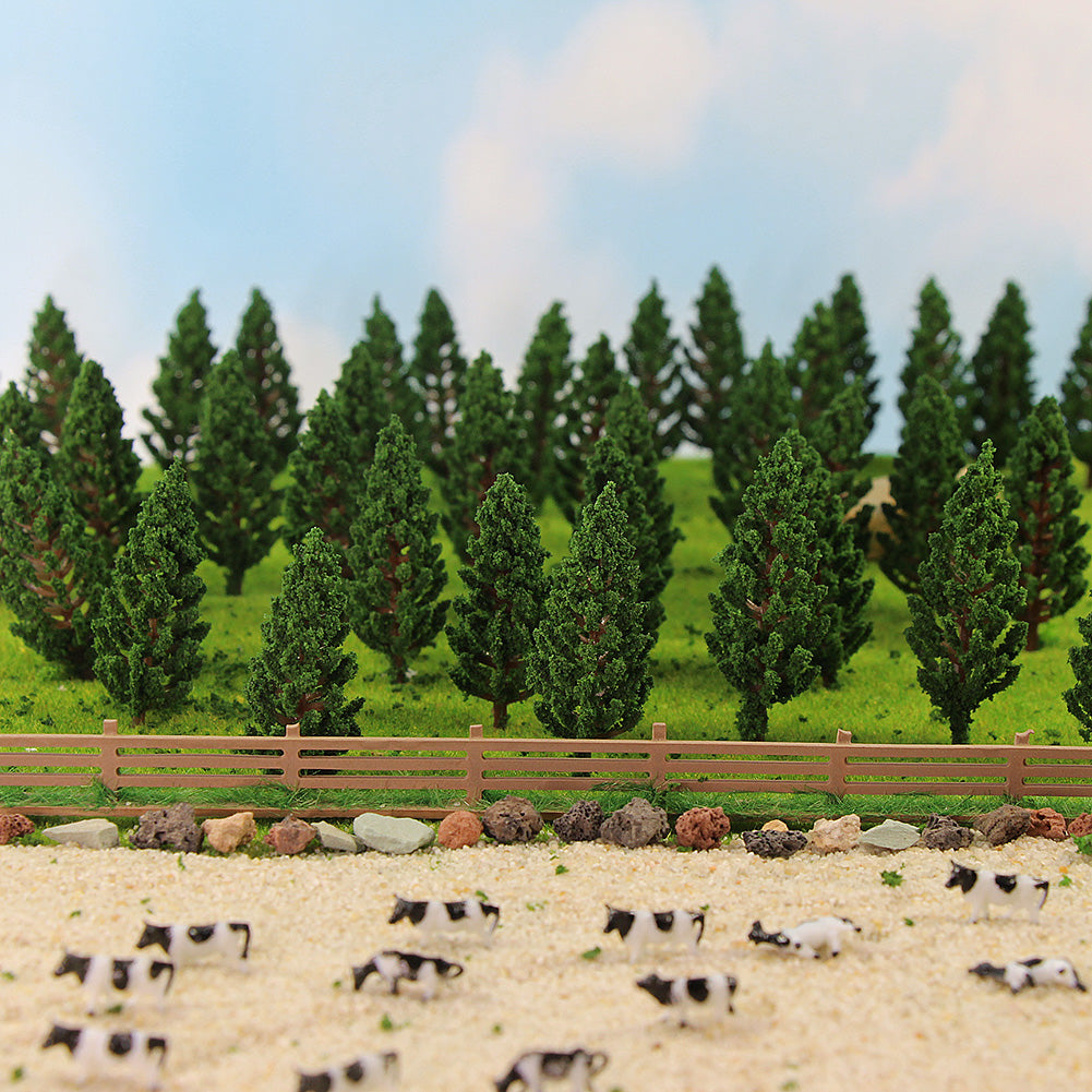S6823 40pcs N TT Scale 1:100 Model Pine Trees Green Railway Layout 6cm
