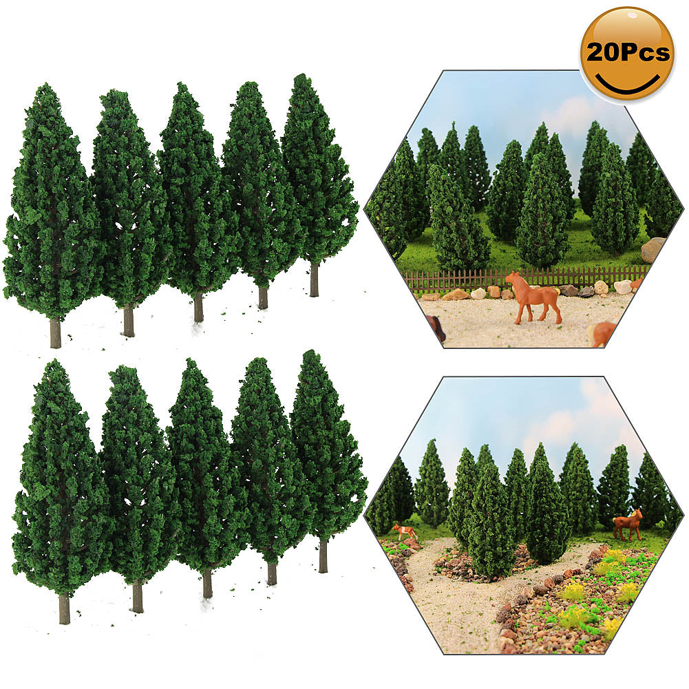 S9536 20pcs HO OO Scale 1:75 Model Train Pine Trees Green For Layout 85mm