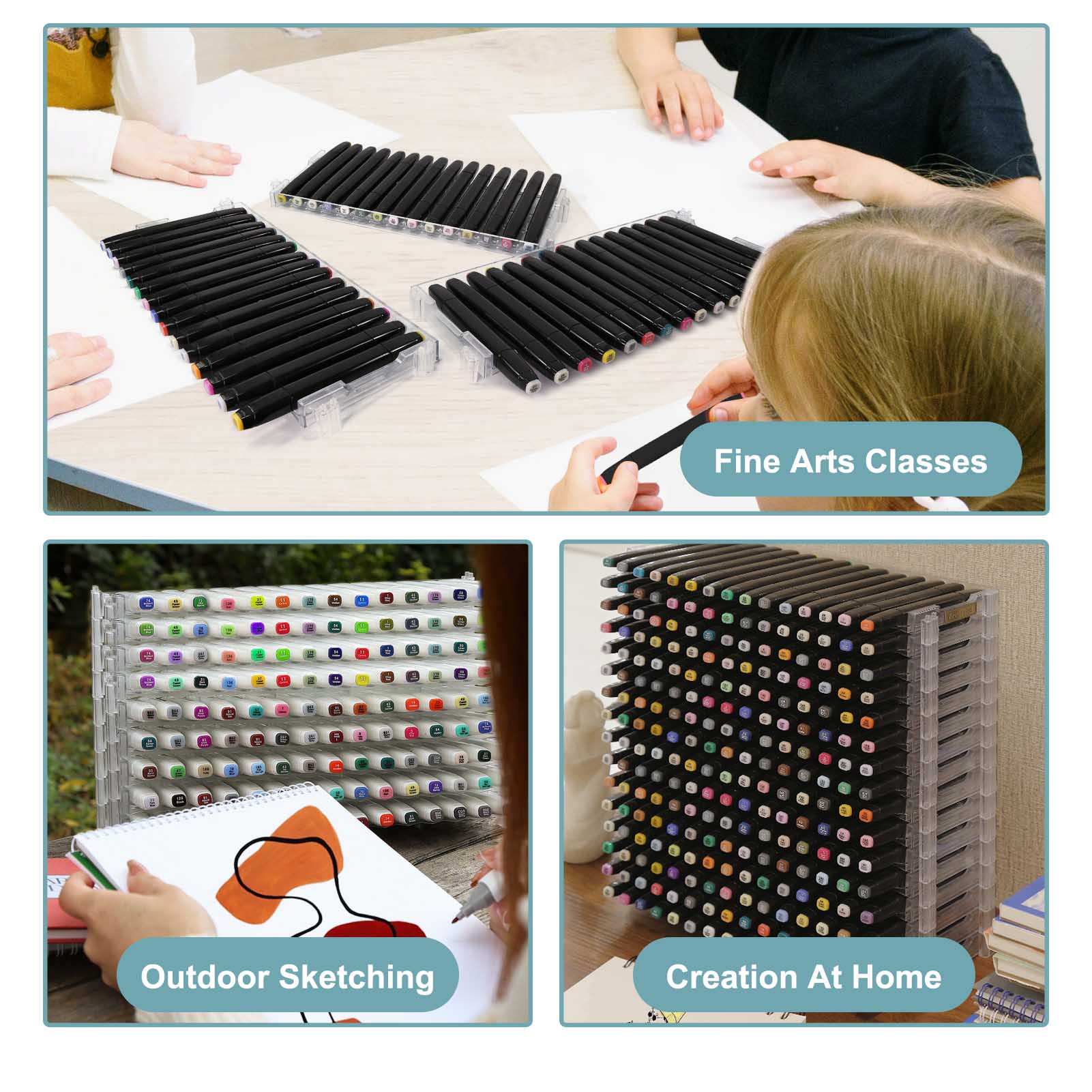 SN01 15X12 Slots Penholder Display and Storage Pen Rack for Art Marker Pens