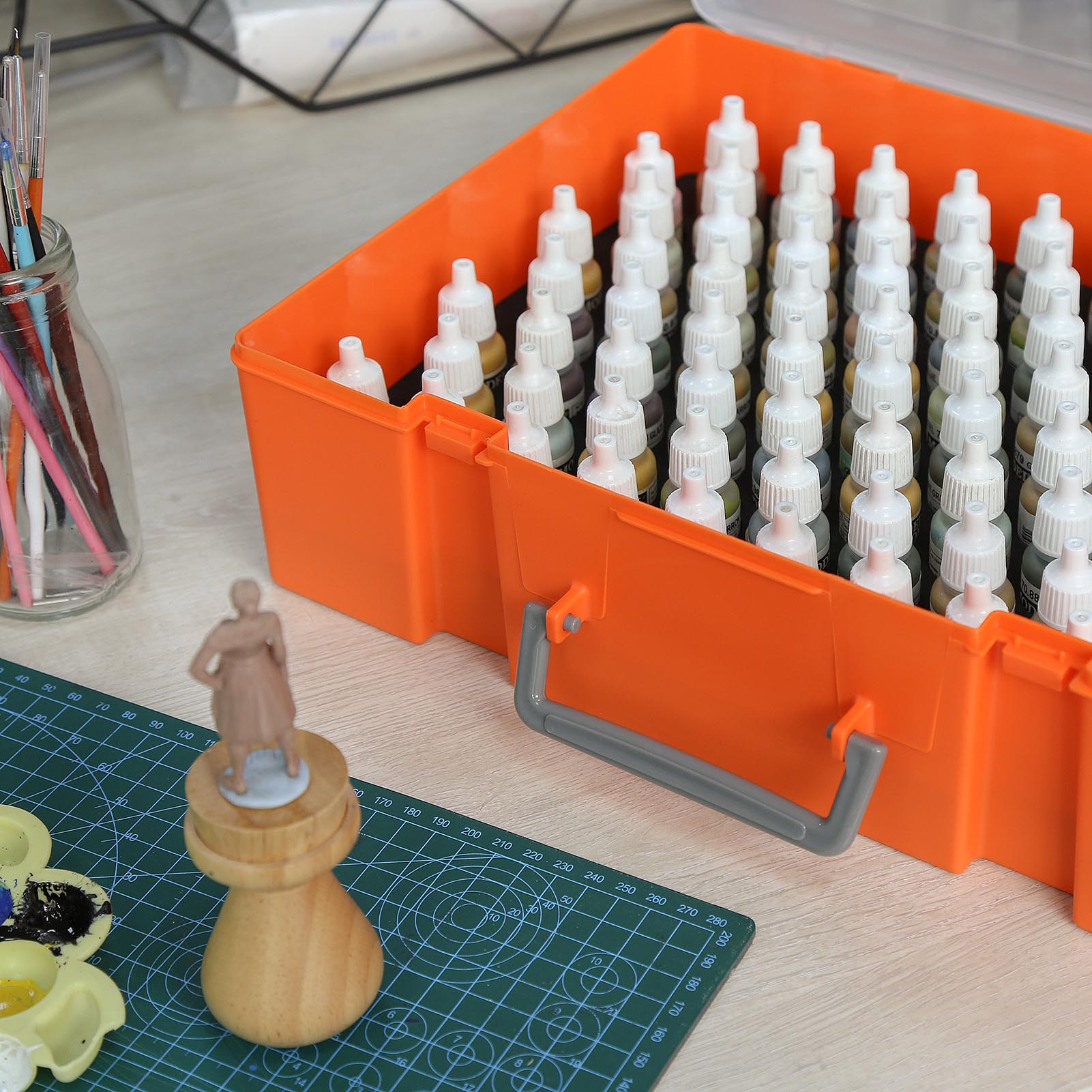 SN03 1 Set Model Paint Organizer Pigment Bottle Storage Suitcase Holds 88pcs Bottles