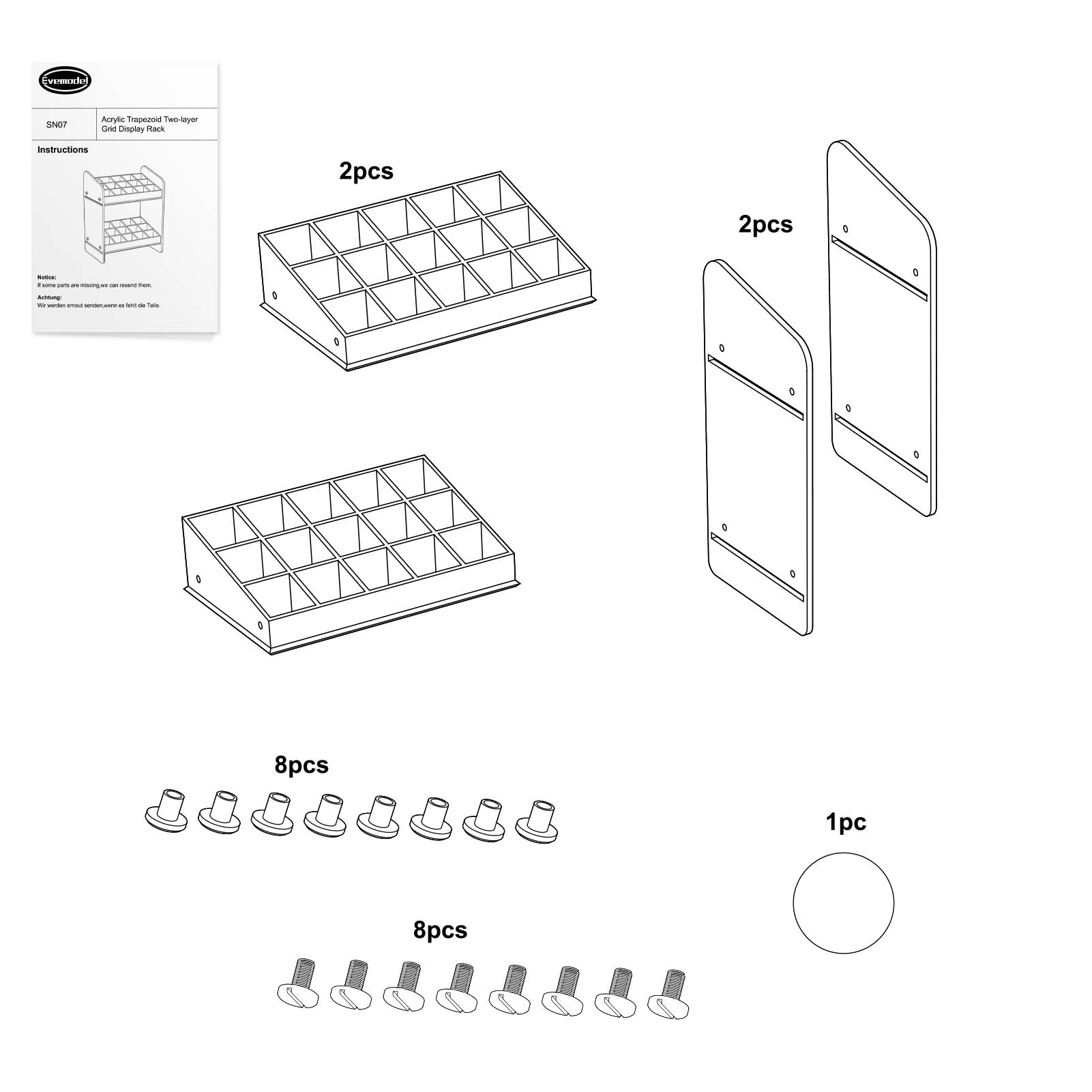 SN07 1 Set Acrylic Trapezoid Grid Display Storage Rack for Lipstick Nail Polish Pigment
