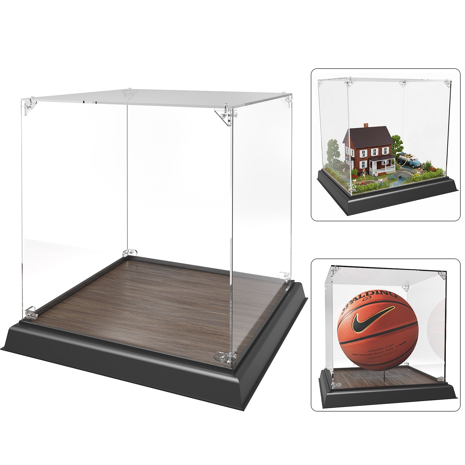 SN1030F 1 Unit Acrylic Storage Display Box Dustproof with 30cm Square Wood Base