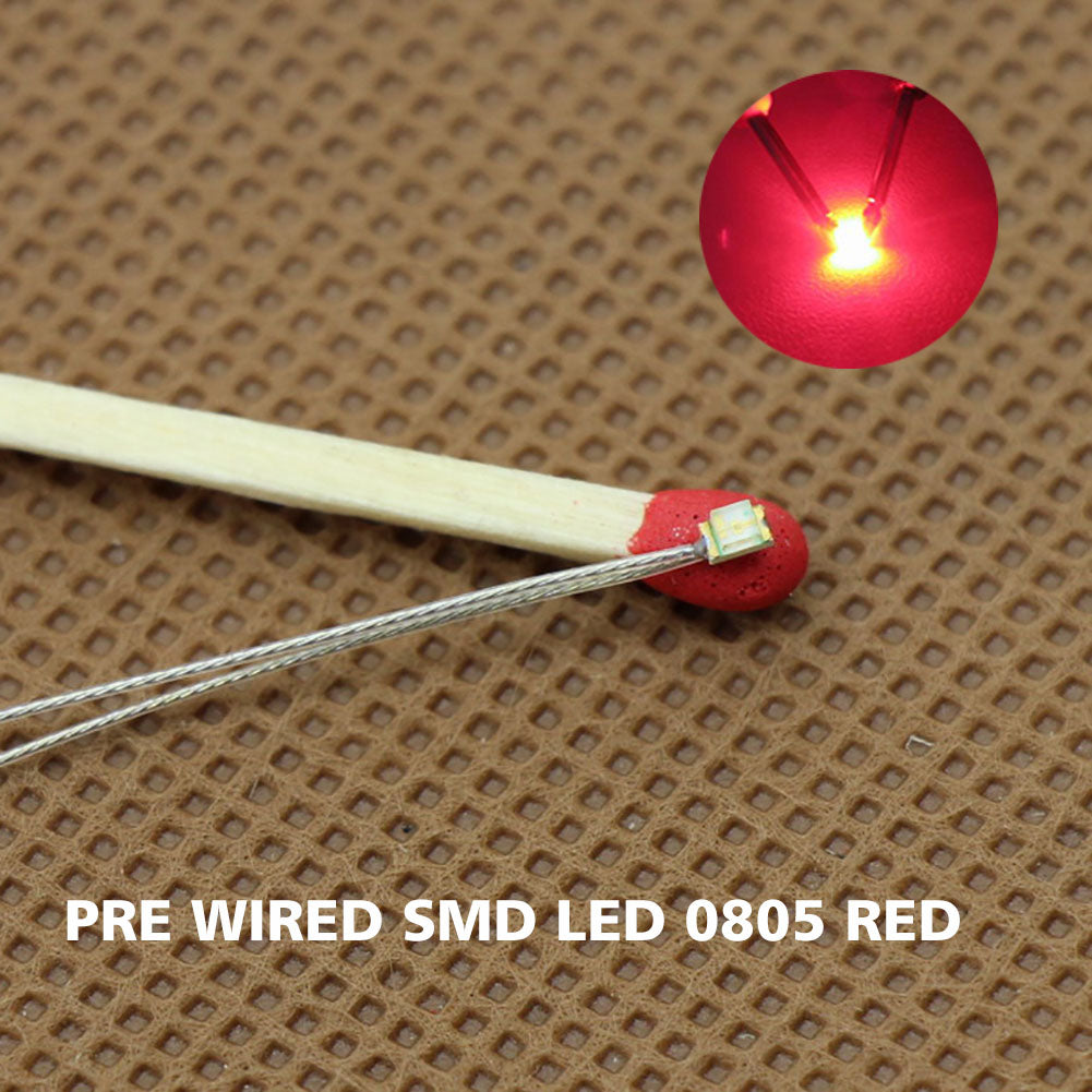 T0805 20pcs Pre-wired micro PTFE Wire SMD LED 0805 Lights Free Resistors