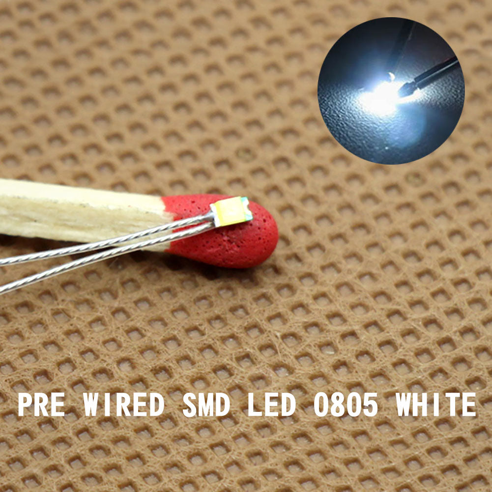 T0805 20pcs Pre-wired micro PTFE Wire SMD LED 0805 Lights Free Resistors