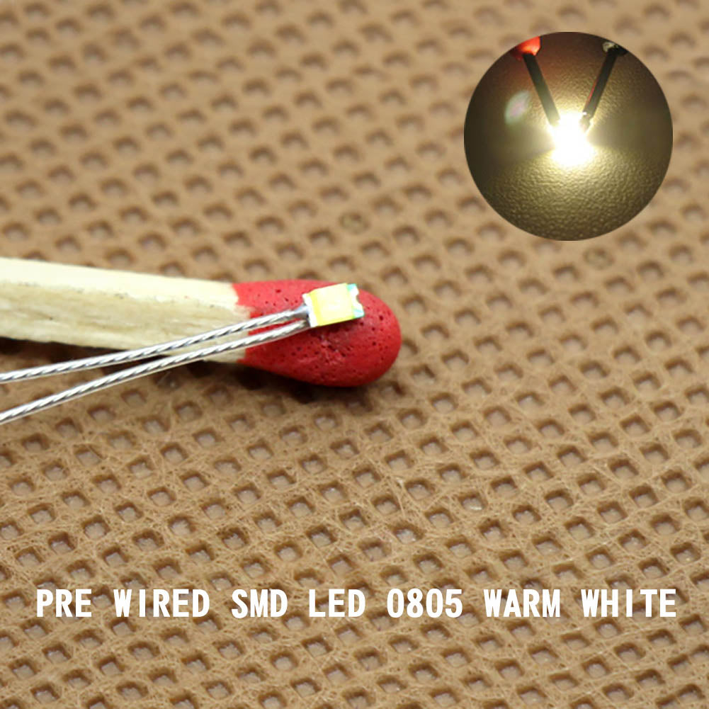 T0805 20pcs Pre-wired micro PTFE Wire SMD LED 0805 Lights Free Resistors