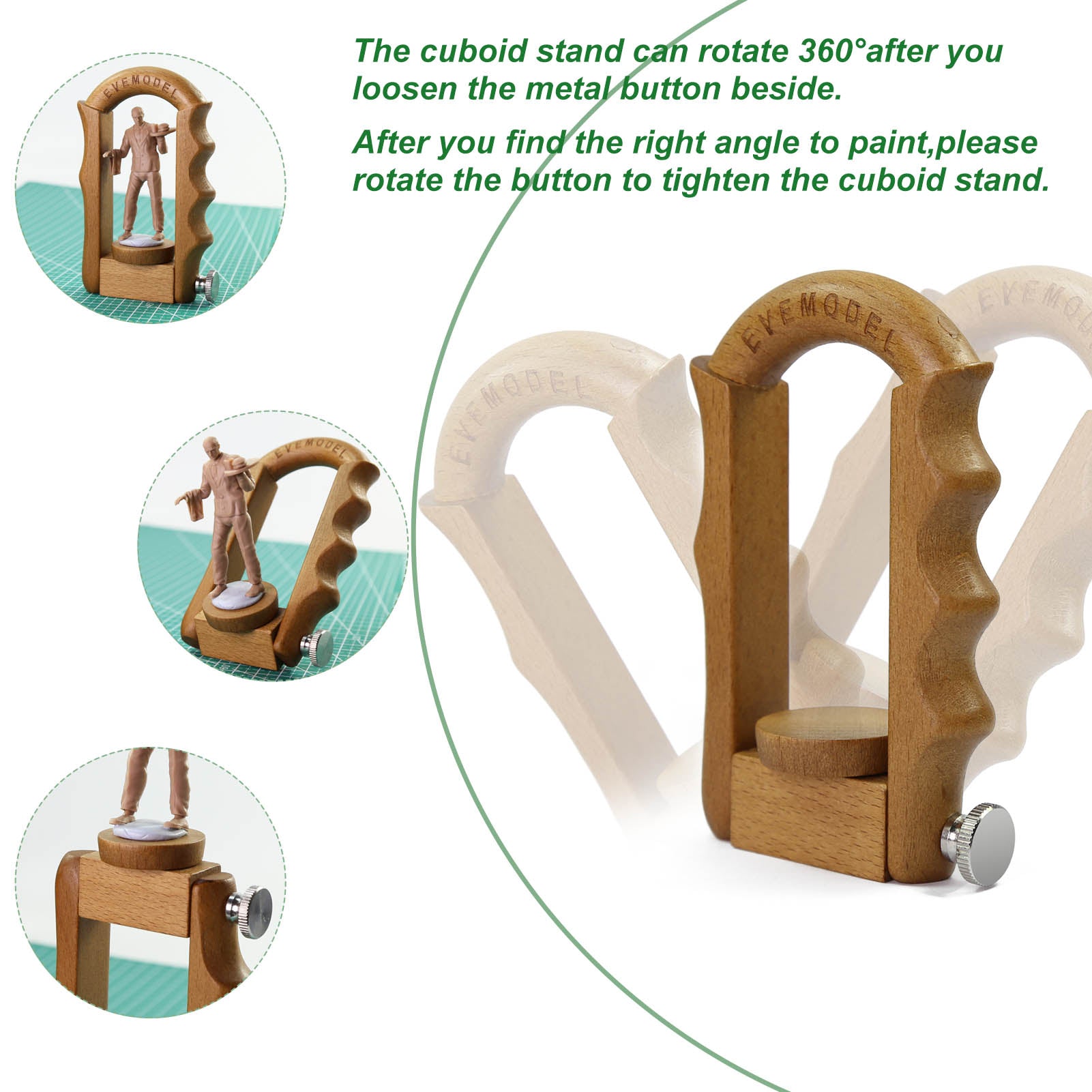 WH03 1 Set Wood 360° Rotating Model Work Holder Paint Handle for Gundam Warharmmer