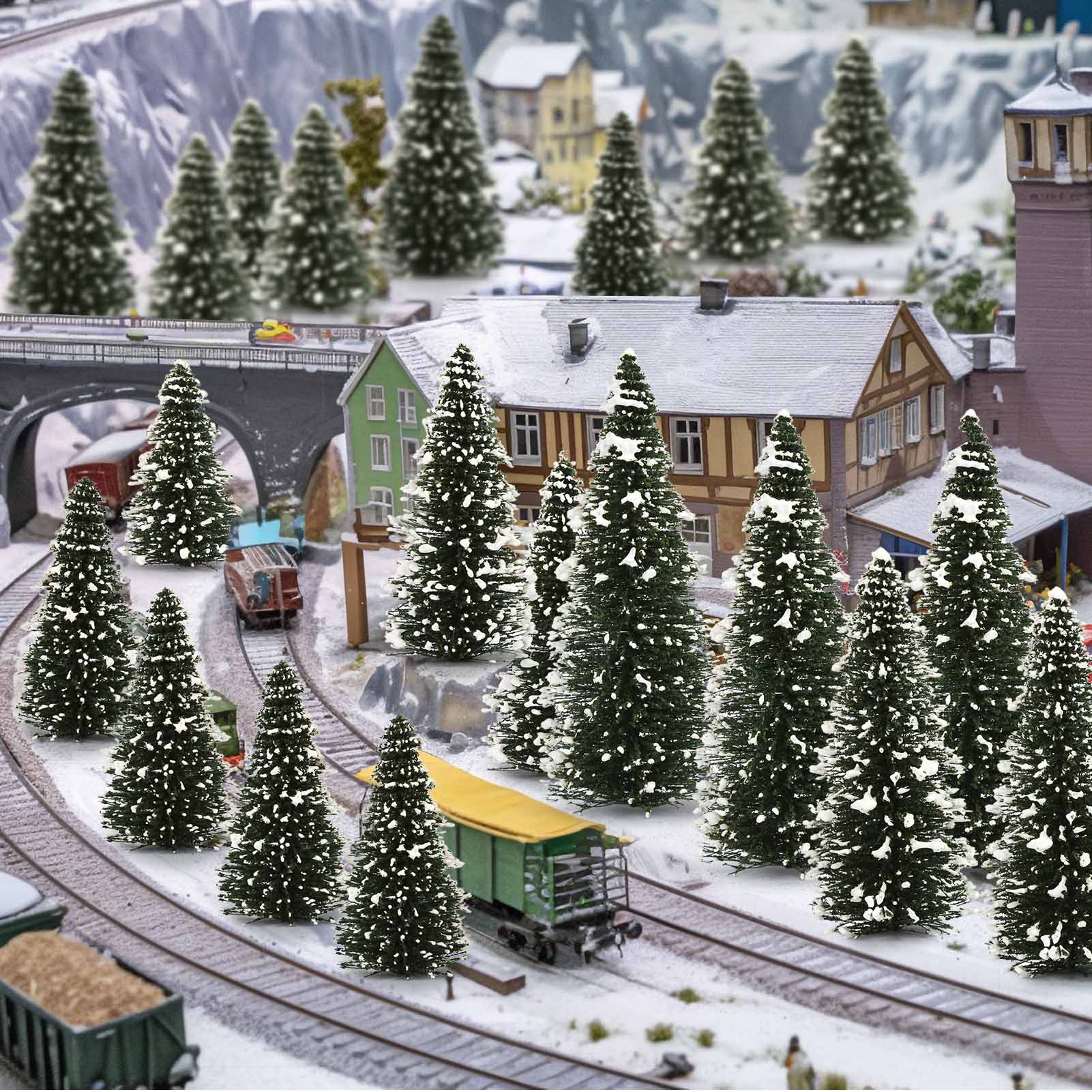 XS08 Model Snowy Pine Trees Deep Green Christmas Pines for O HO N Z Scale Xmas Layout
