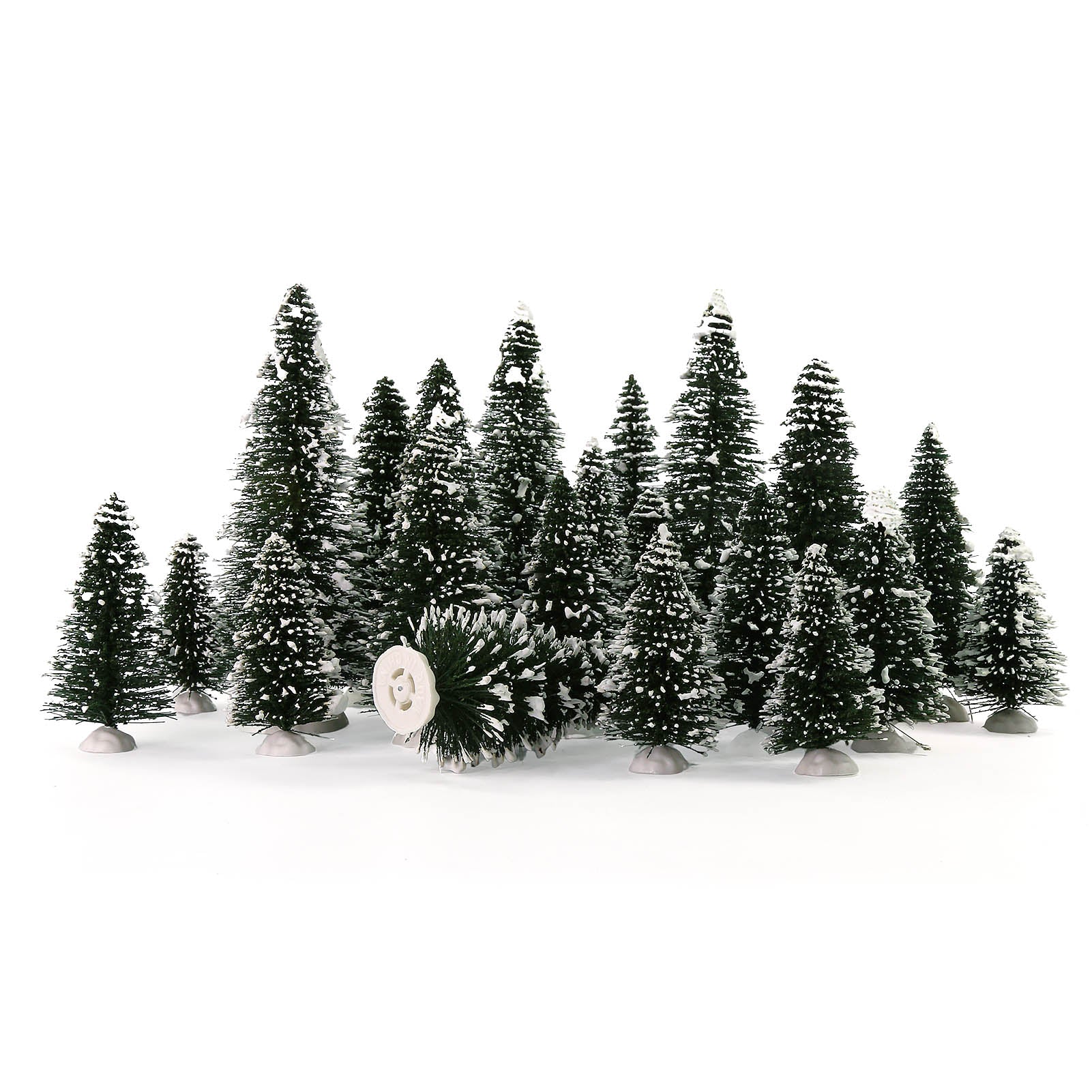 XS0804 20pcs Snowy Pine Trees Mini Christmas Trees Covered Snow with White Bases