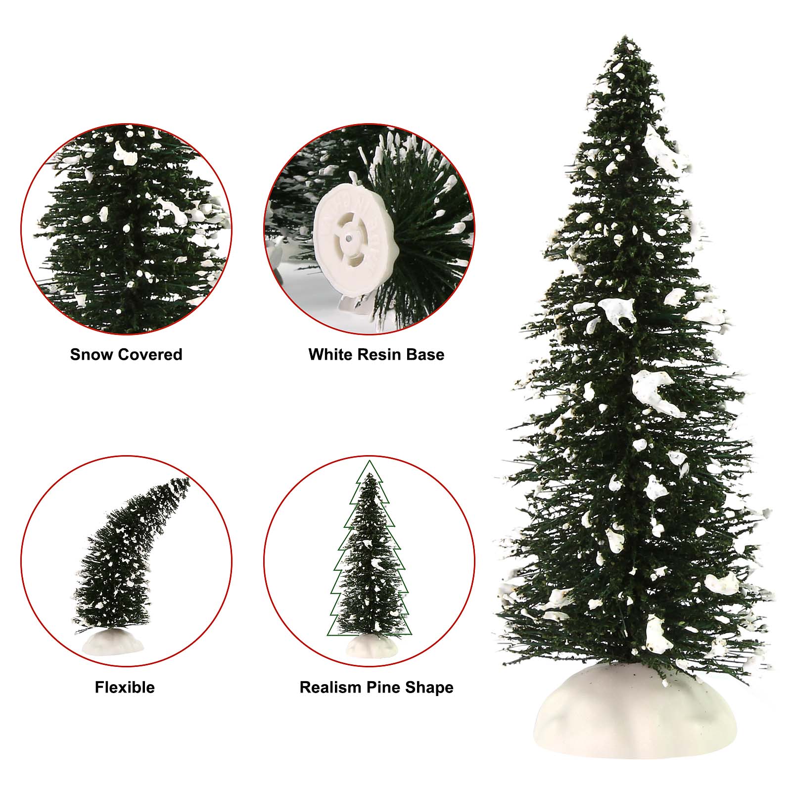 XS0804 20pcs Snowy Pine Trees Mini Christmas Trees Covered Snow with White Bases