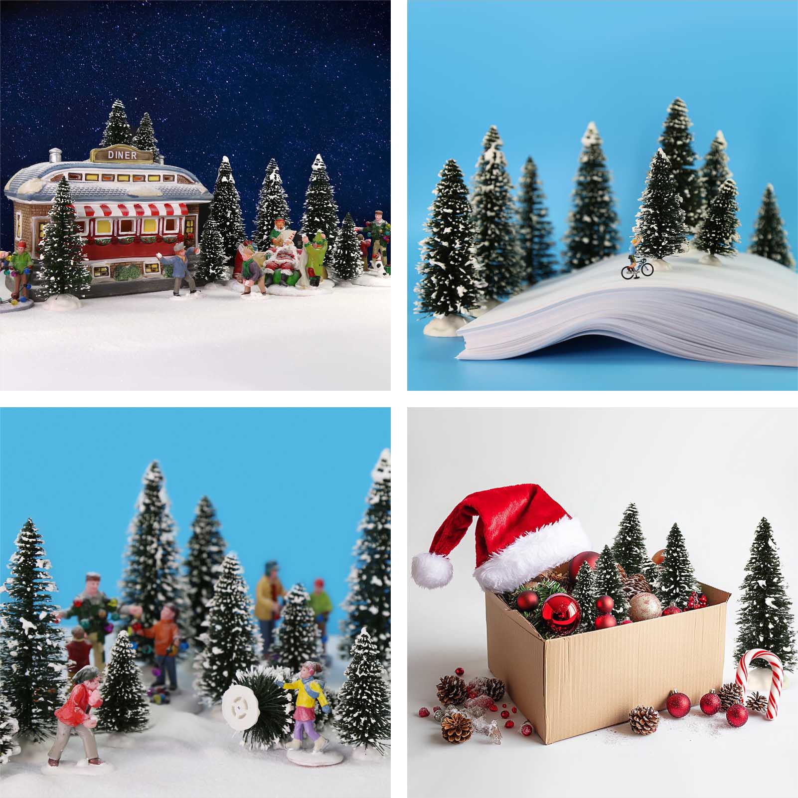 XS0804 20pcs Snowy Pine Trees Mini Christmas Trees Covered Snow with White Bases
