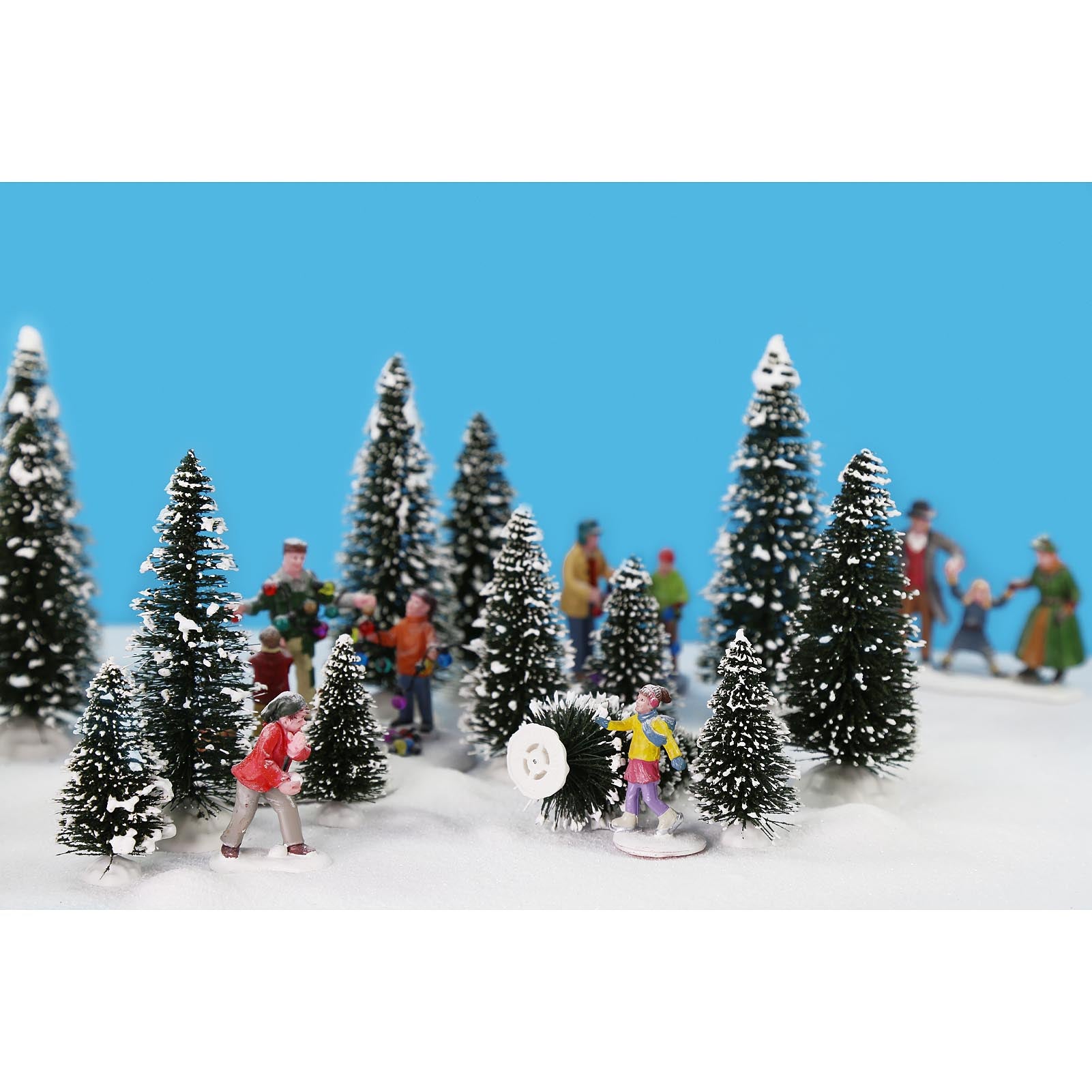 XS0804 20pcs Snowy Pine Trees Mini Christmas Trees Covered Snow with White Bases