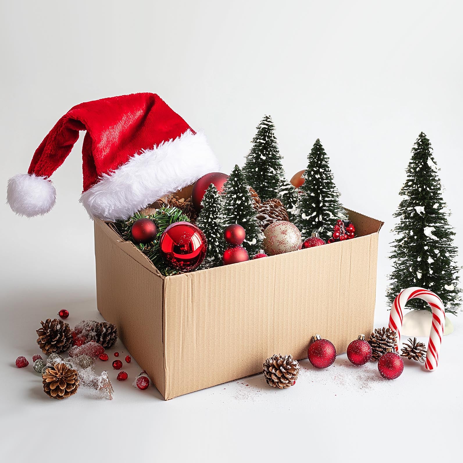 XS0804 20pcs Snowy Pine Trees Mini Christmas Trees Covered Snow with White Bases