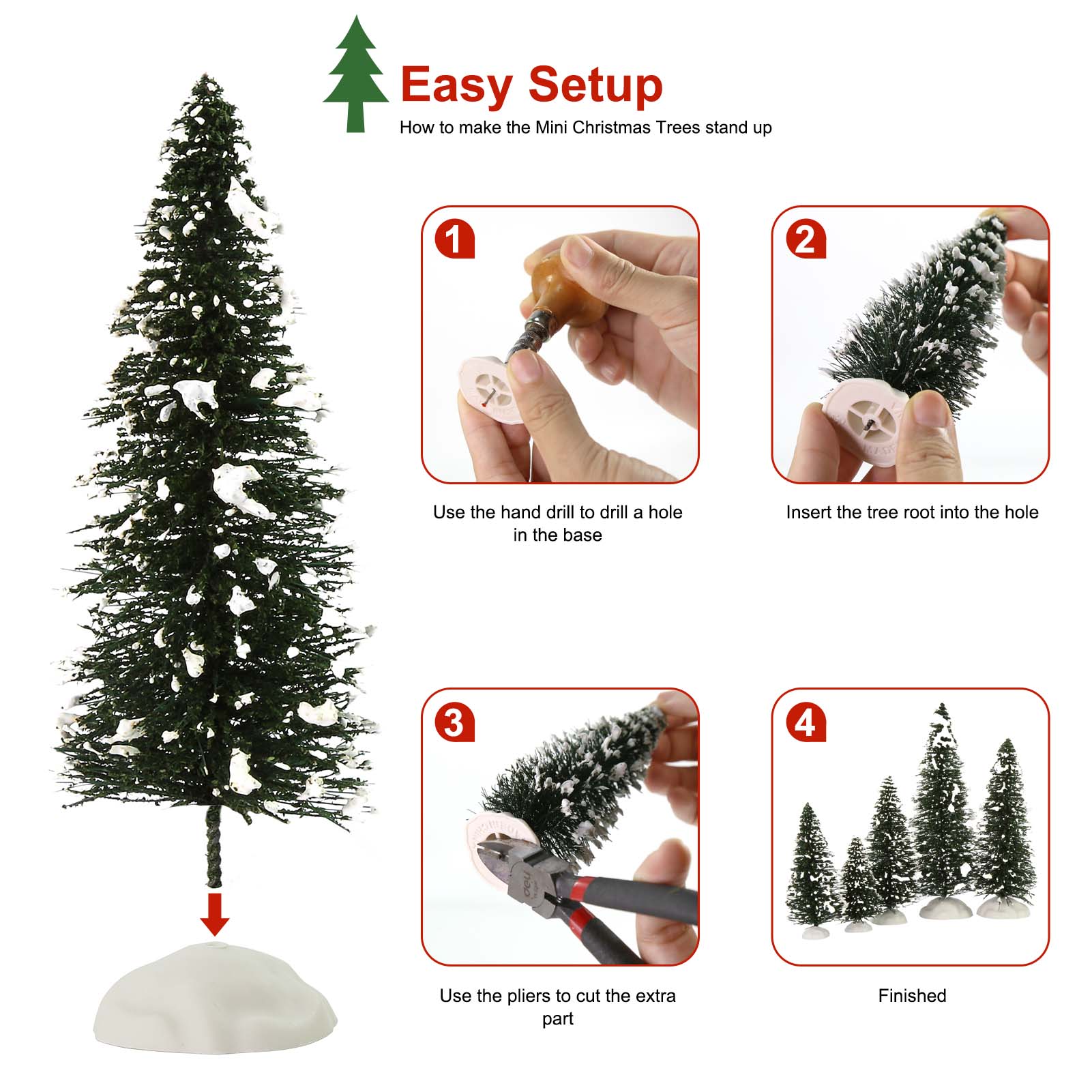 XS0804 20pcs Snowy Pine Trees Mini Christmas Trees Covered Snow with White Bases