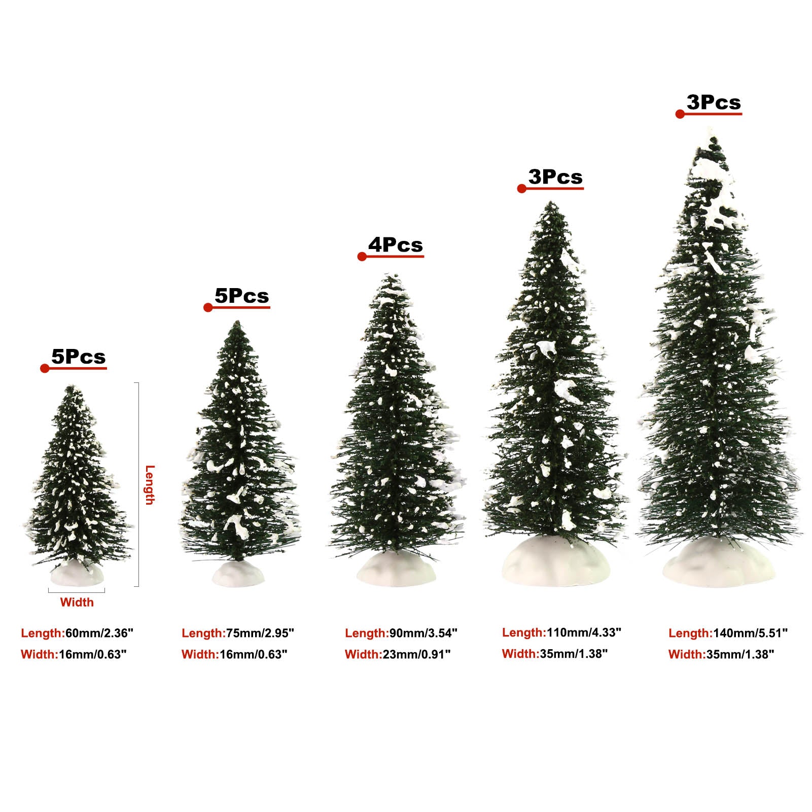 XS0804 20pcs Snowy Pine Trees Mini Christmas Trees Covered Snow with White Bases