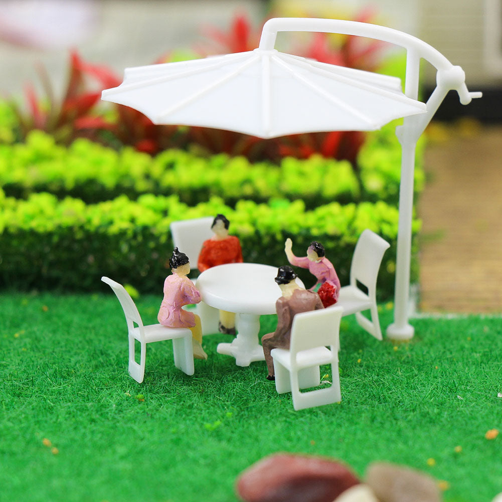 ZY01050 6 Sets O Scale 1:50 White Round Dining Table Chair