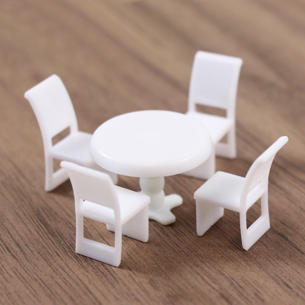 ZY01050 6 Sets O Scale 1:50 White Round Dining Table Chair